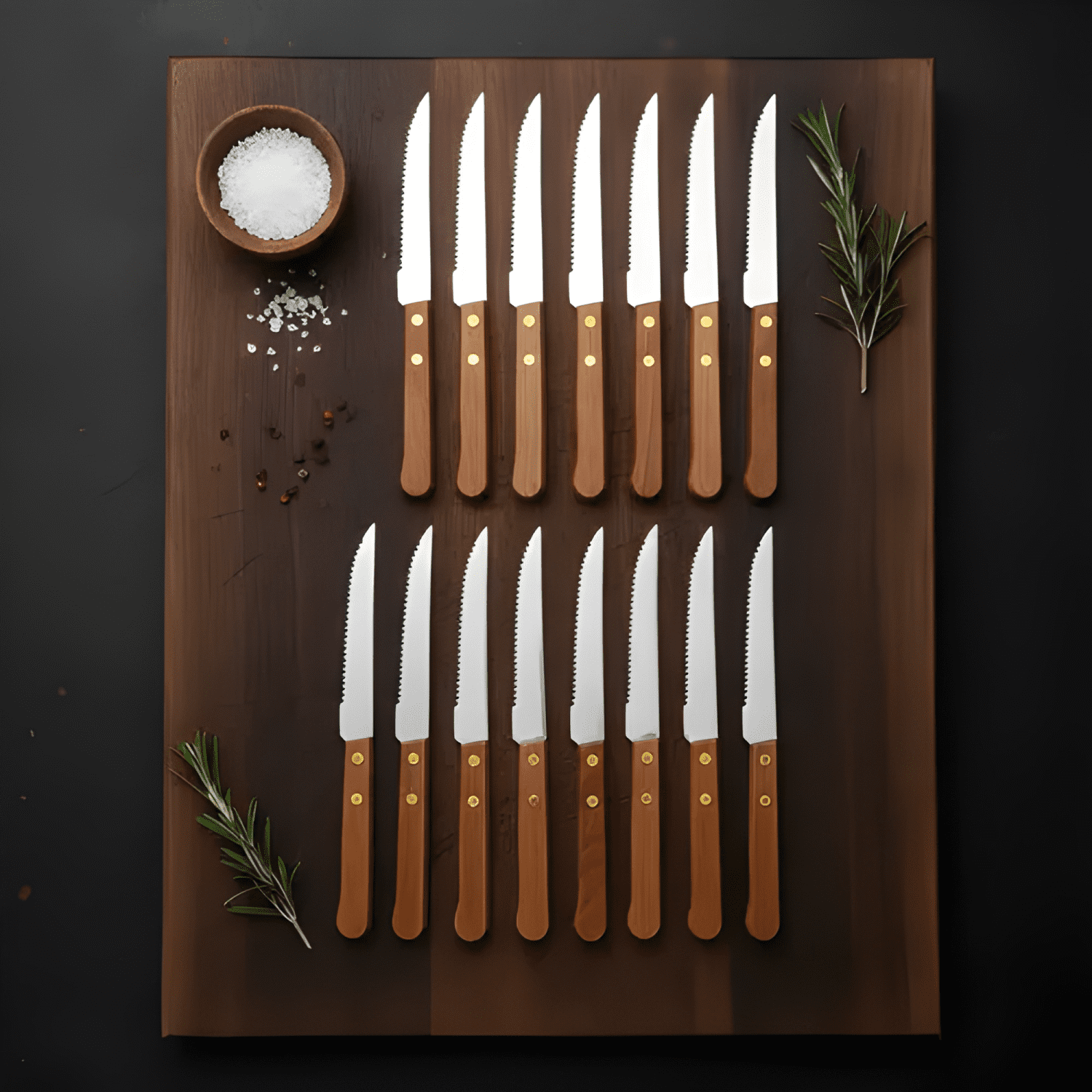 Cuchillos acero inoxidable cubiertos madera asado pack x12-4