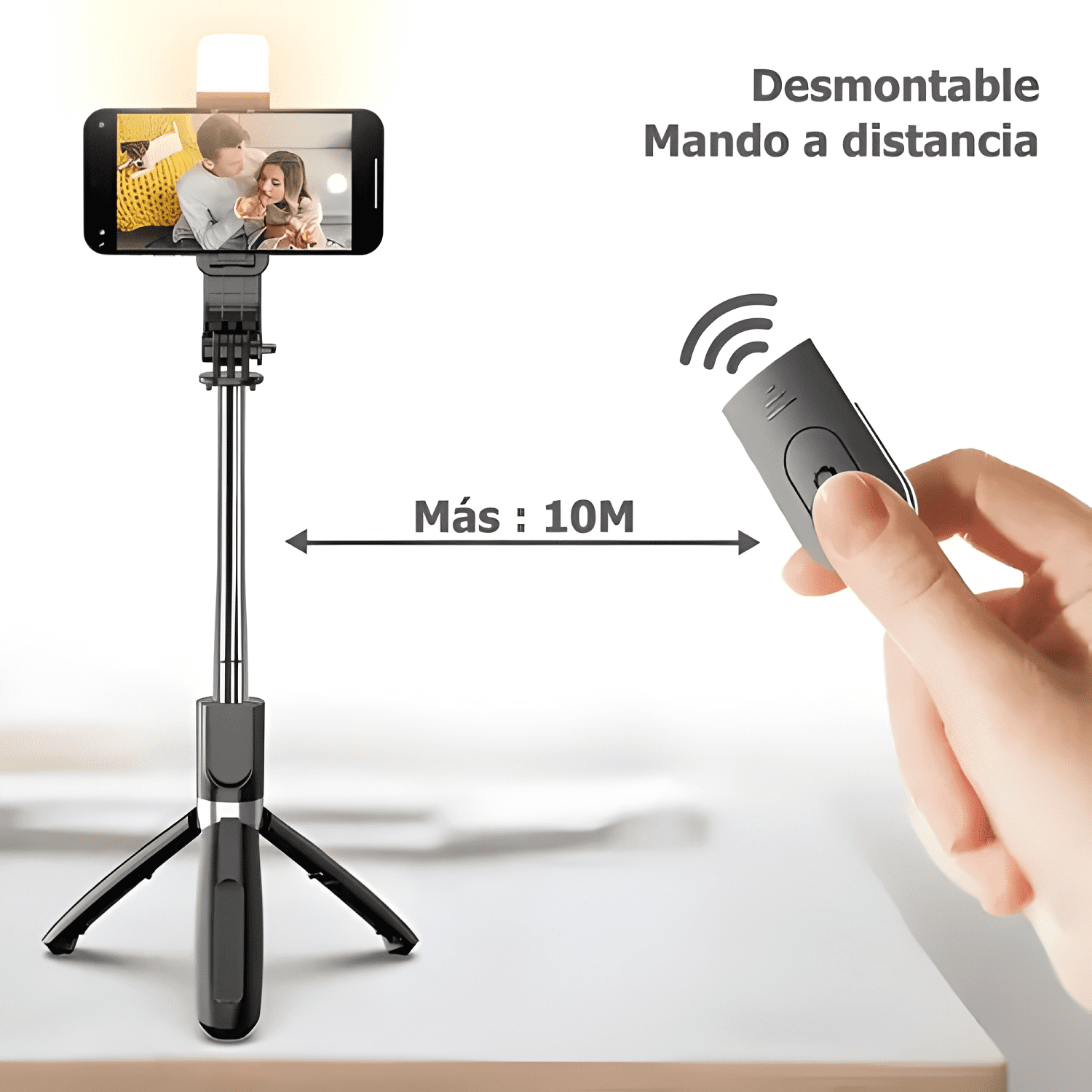 Trípode De Palo Selfie Para Móvil 1m Luz Control Negro #10-2