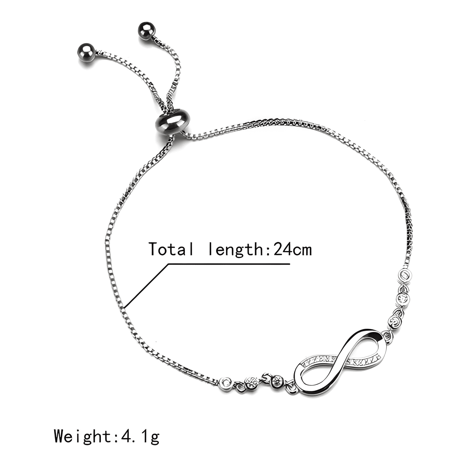 Pulsera infinito ajustable de plata ley S925 empaque-2