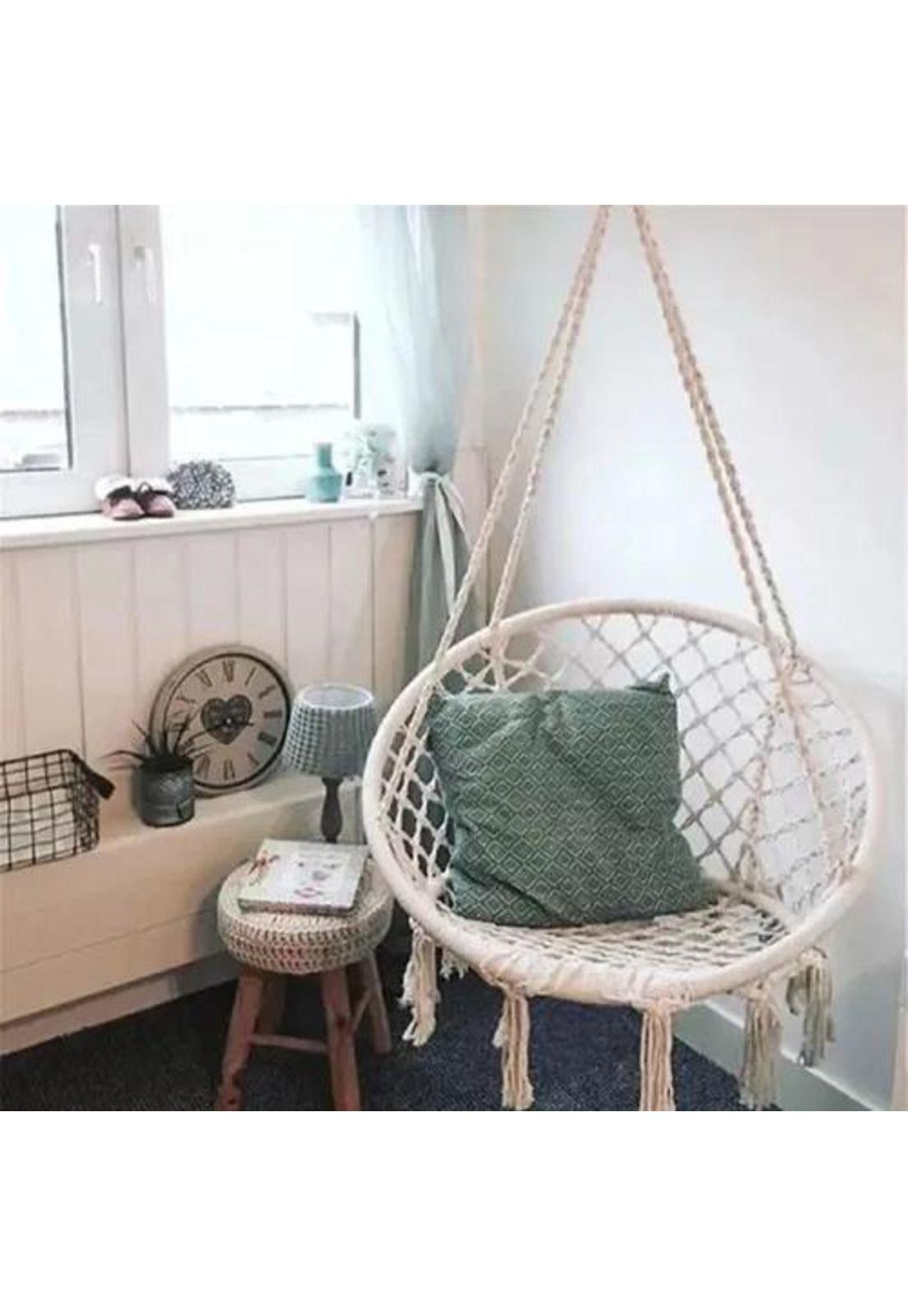 Silla hamaca colgante para terraza o jardín color beige-4