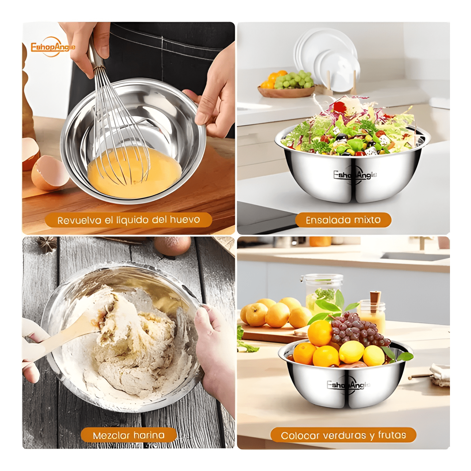 Pack 5 bowl pocillo acero inoxidable reposteria cocina #2-3