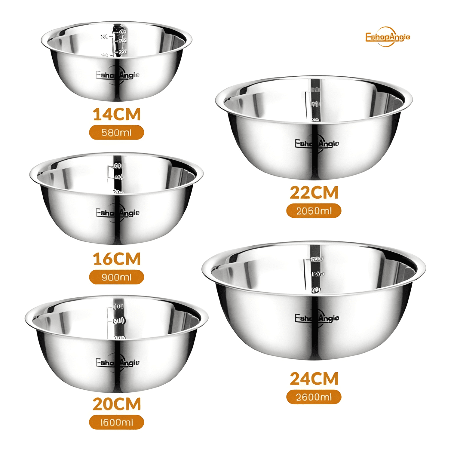 Pack 5 bowl pocillo acero inoxidable reposteria cocina #2-4