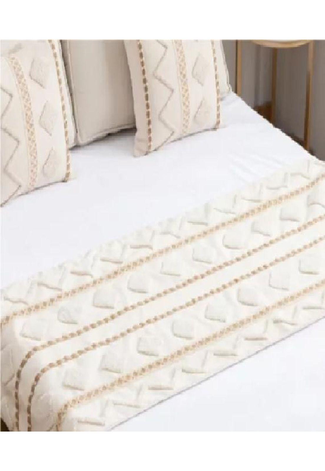 Piecera de cama diseño boho 2p y king + fundas decoración boho clásico 3 color crema-1