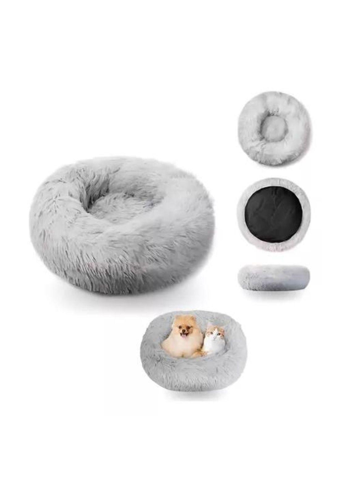 Cama antiestrés de felpa suave para mascotas 70 cm gris-7