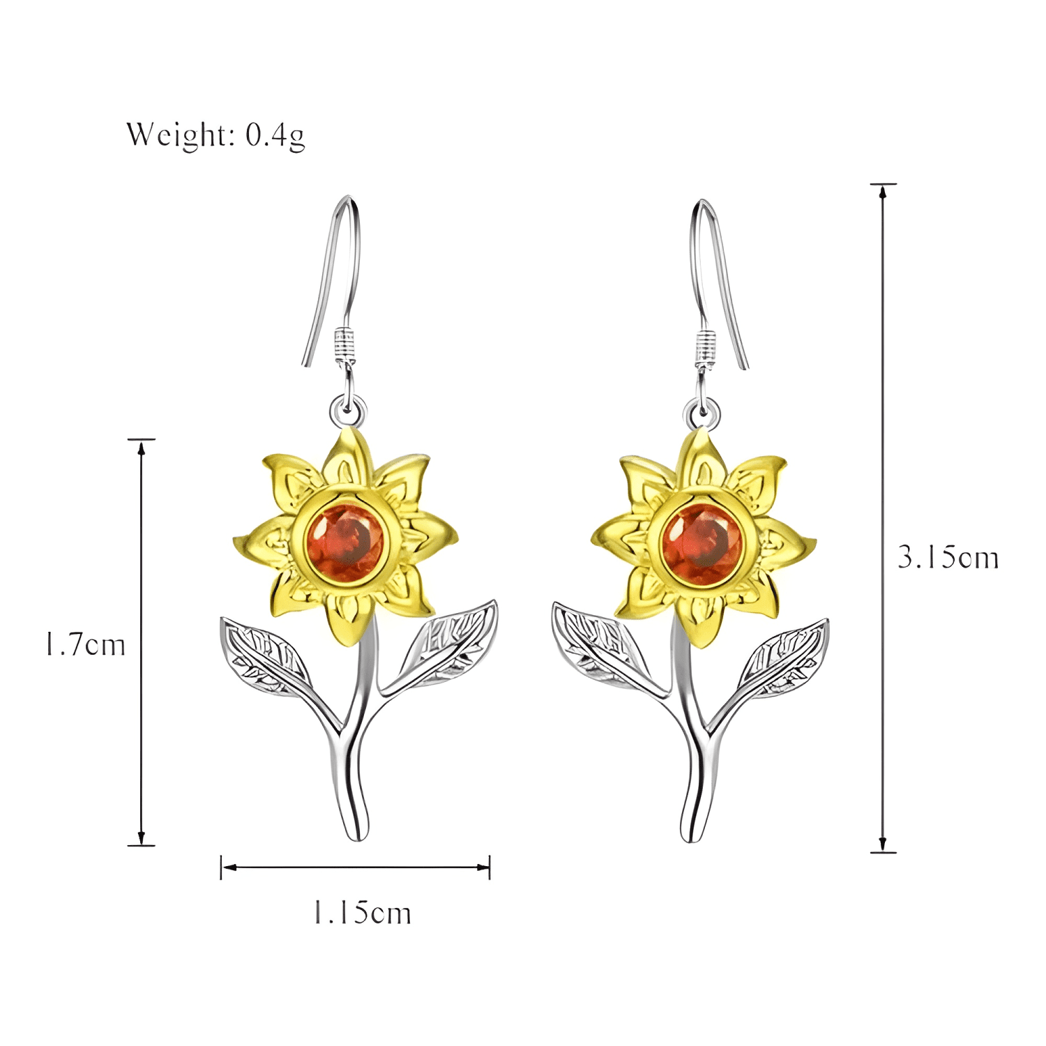 Aros De Girasol En Plata De Ley 925 Certificada Mujer-4