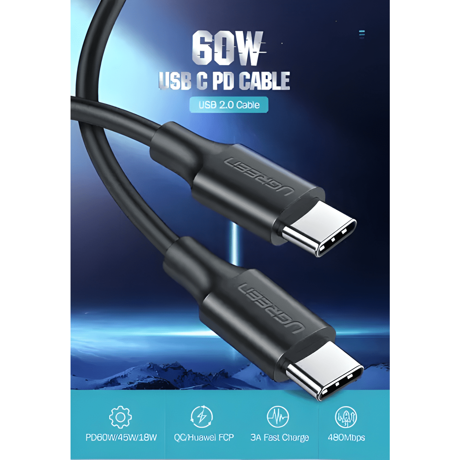 Cable tipo c 2.0 a USB-C 2.0 macho 3a 60w 1mt 50997 Negro-3