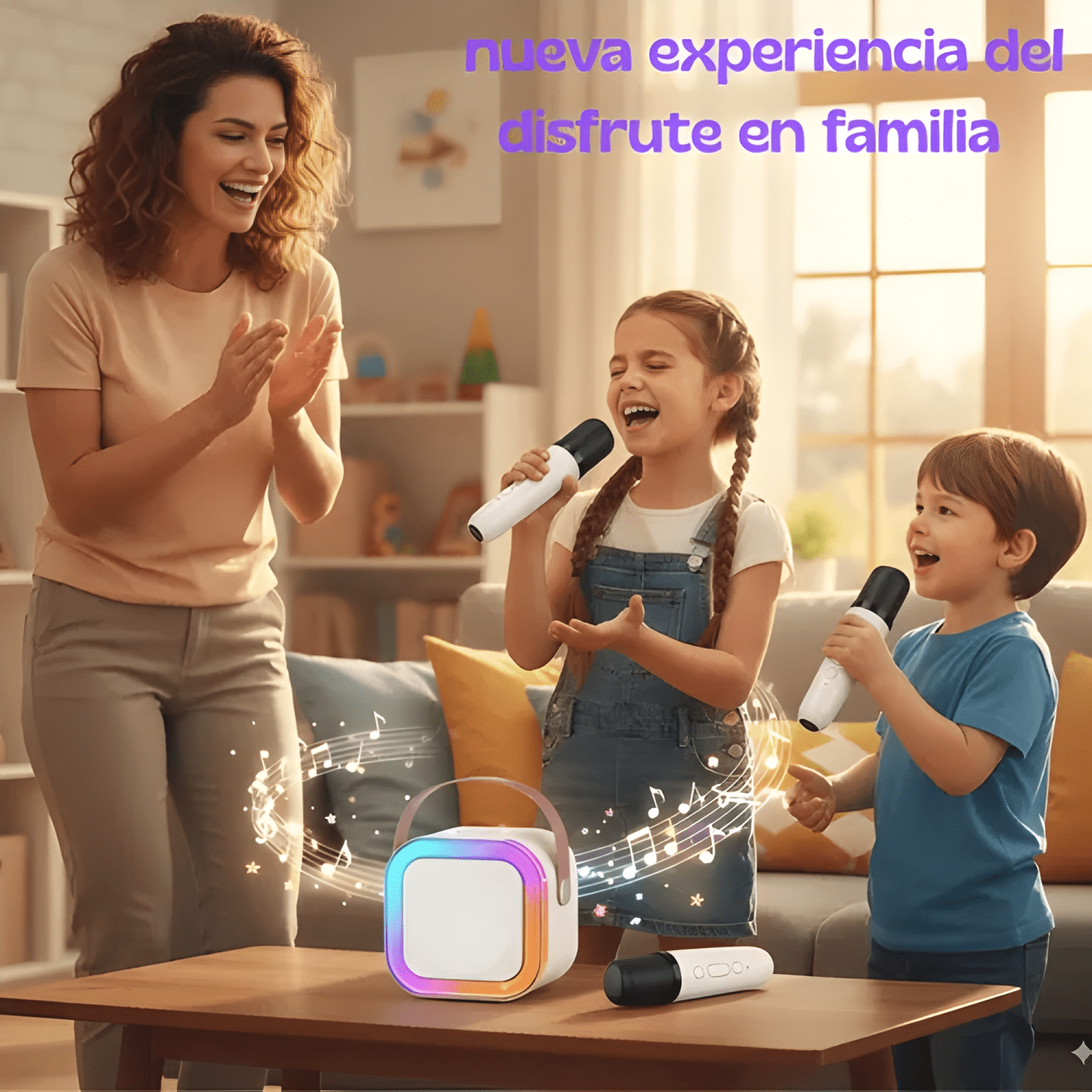Parlante bluetooth karaoke infantil con microfono luces led-2