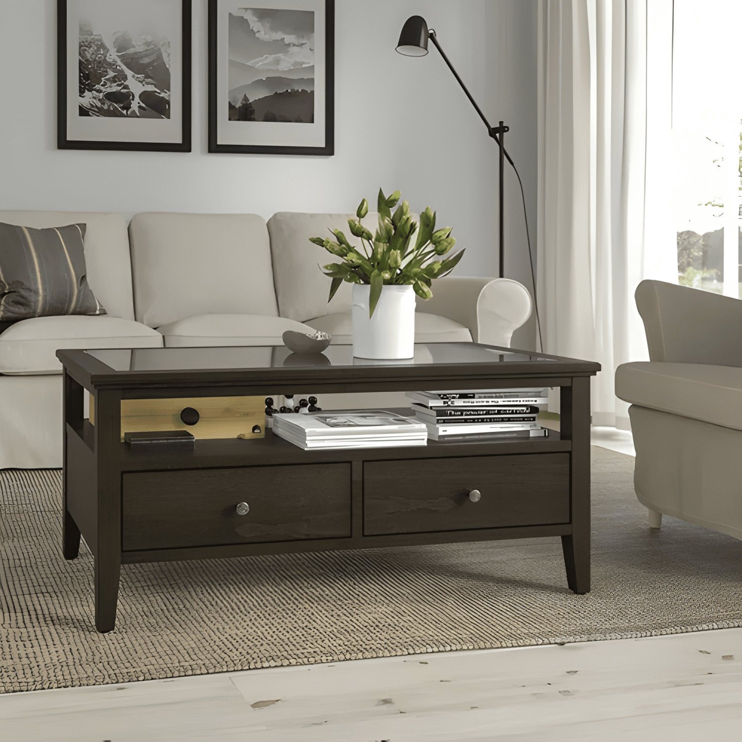 Mesa De Centro Vidrio Templado 2 Cajones 107x55 Cm-1