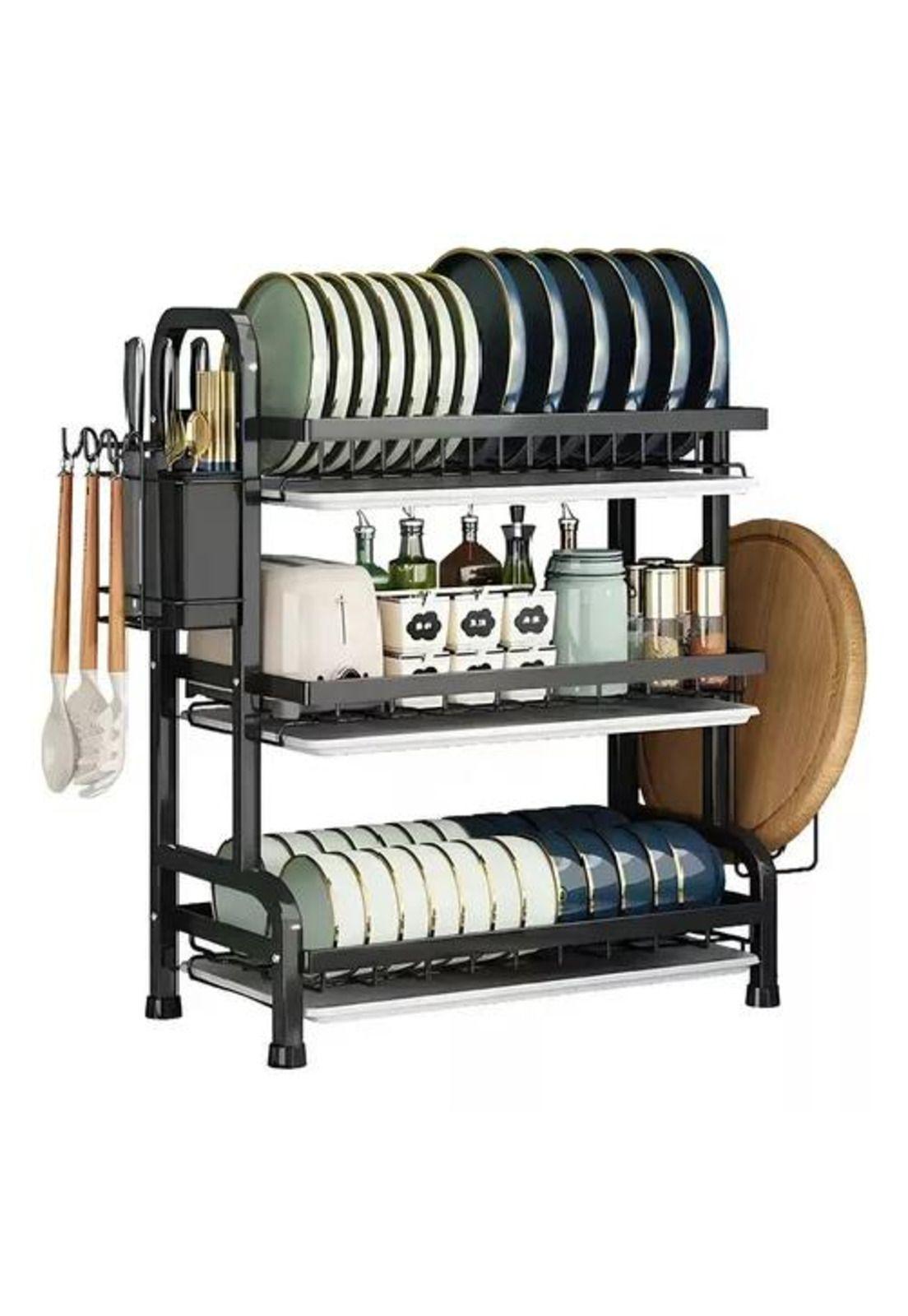 Secador Escurridor de Loza - Platos, 3 Niveles, Organizador O2, Color Negro-2