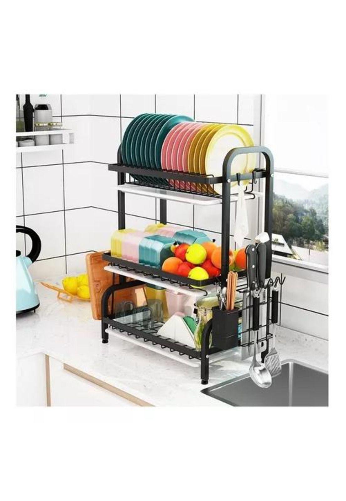 Secador Escurridor de Loza - Platos, 3 Niveles, Organizador O2, Color Negro-4