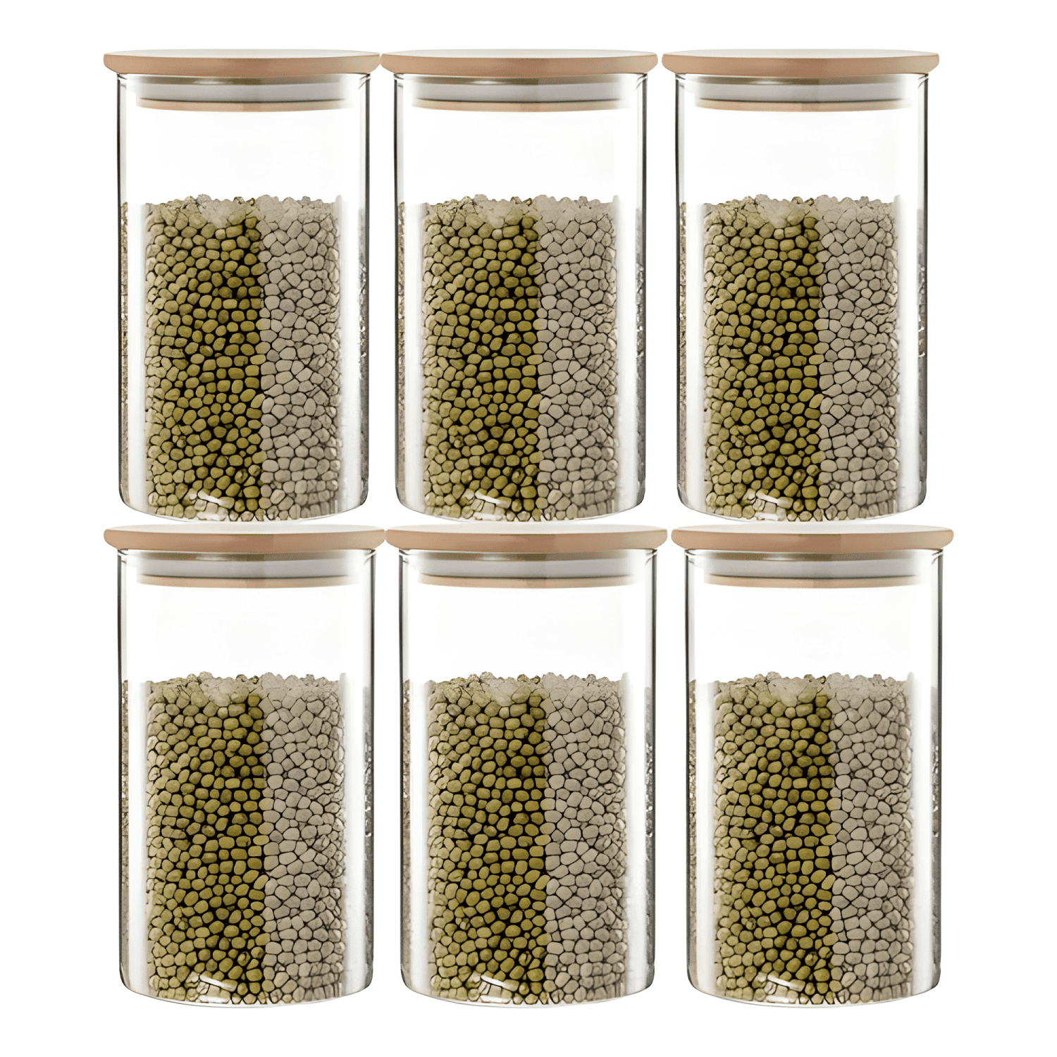 Pack 6 frascos 700 ml para especias tapa bambú, transparente-0