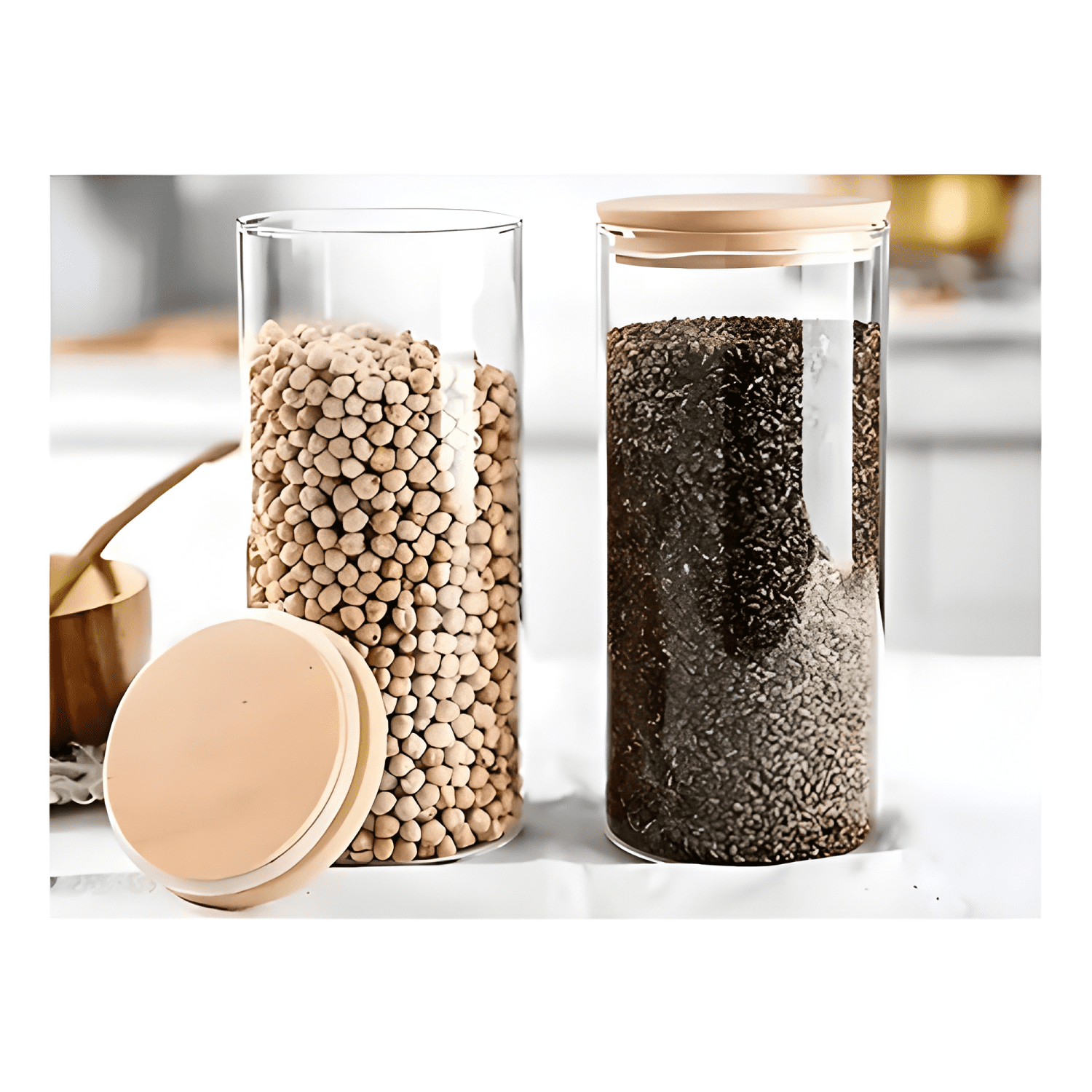 Pack 6 frascos 700 ml para especias tapa bambú, transparente-4