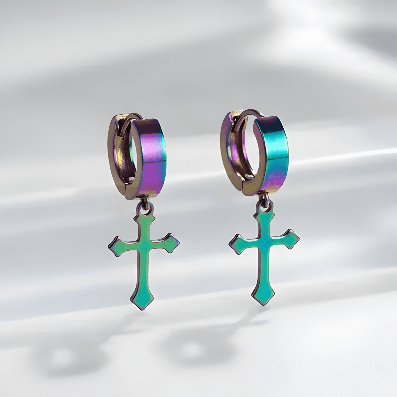 12 Pares De Aros De Acero Con Cruz - Joyas Elegantes-3