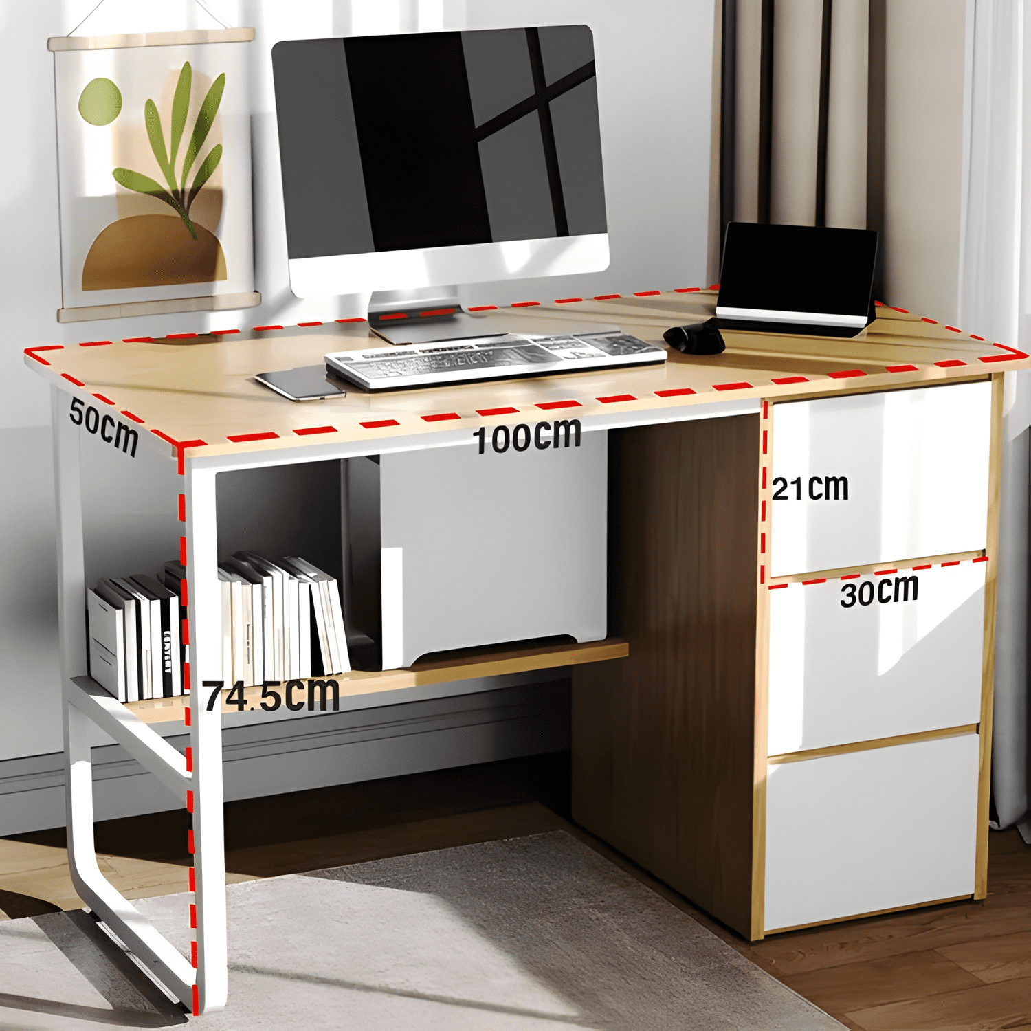 Any hogar escritorio pata metal oficina cajon 100x50x74.5cm-4