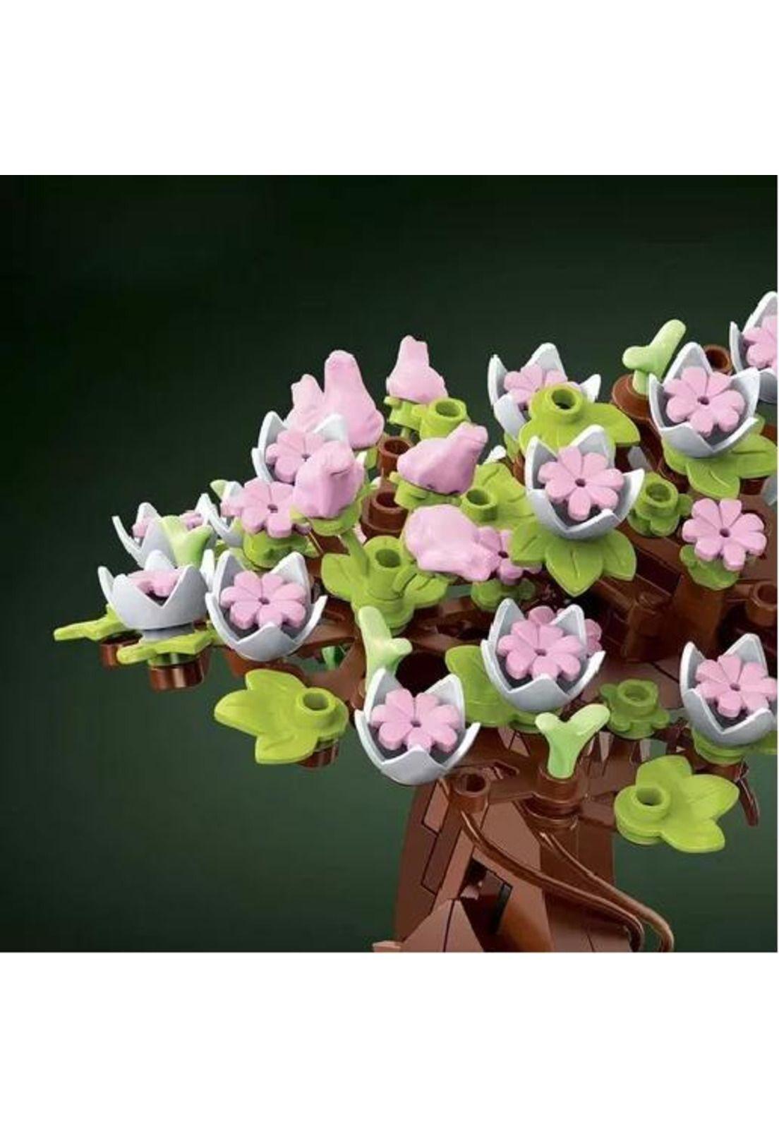 Bloques de flores de cerezo bonsai suculentas blanco-3