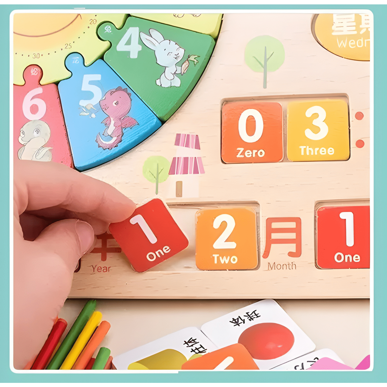 Set didactico de reloj fecha multiplicación montessori #2-3