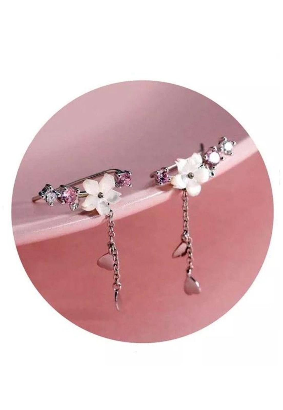 Aros de flor cerezo, plata 925, color plata-2