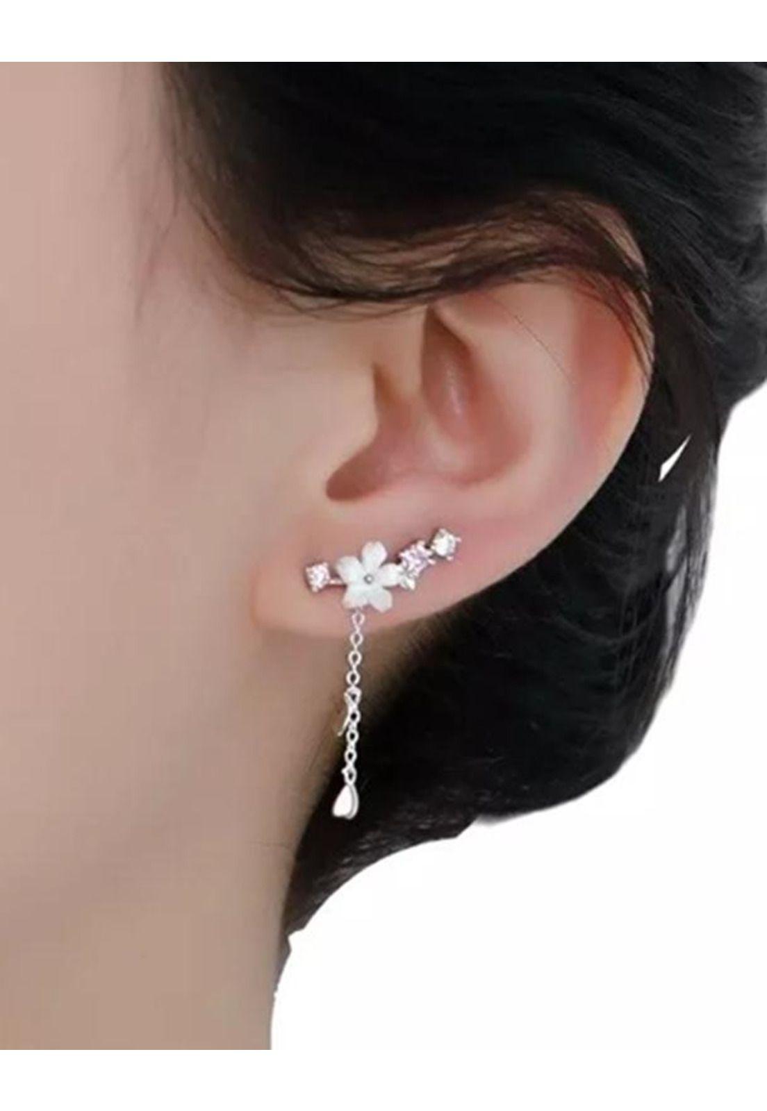 Aros de flor cerezo, plata 925, color plata-3