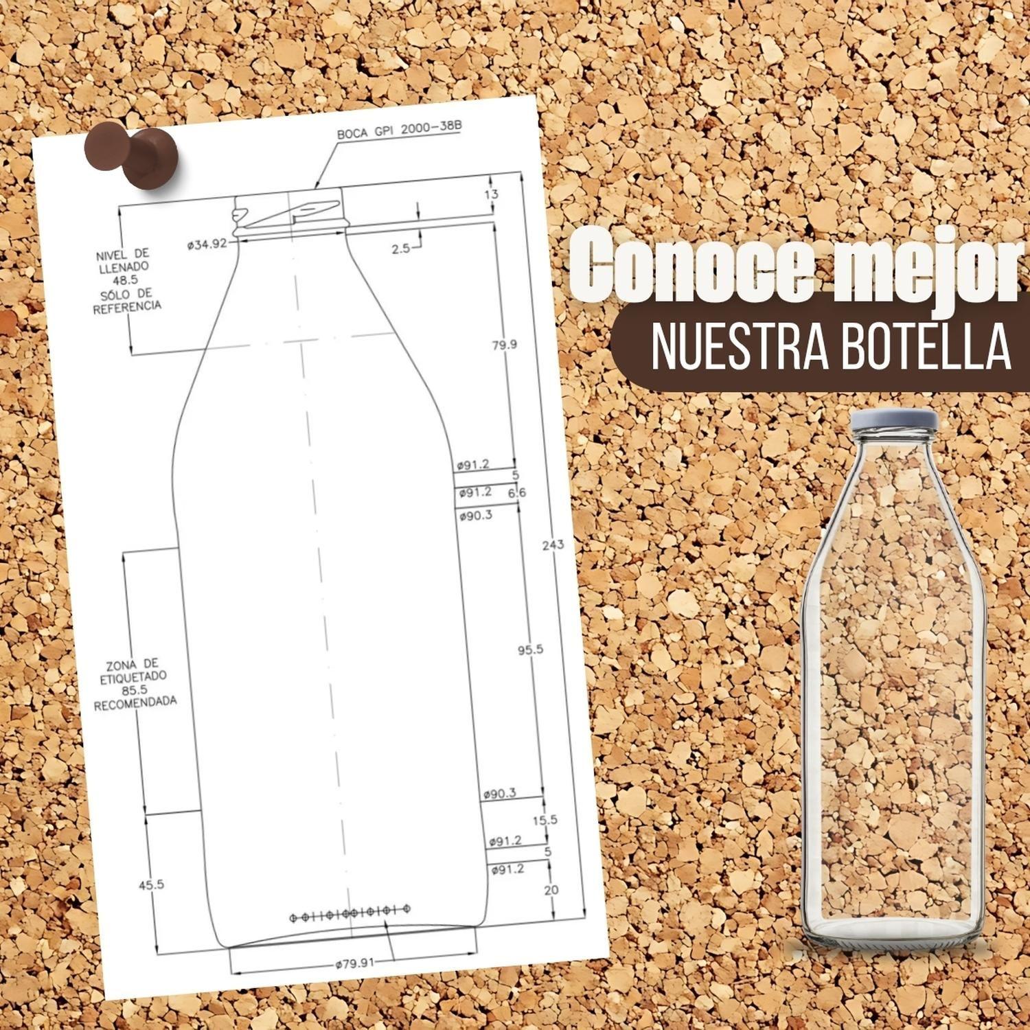 Botellas de Vidrio Lechera Jugos 1L 1000 ml c/Tapa-6