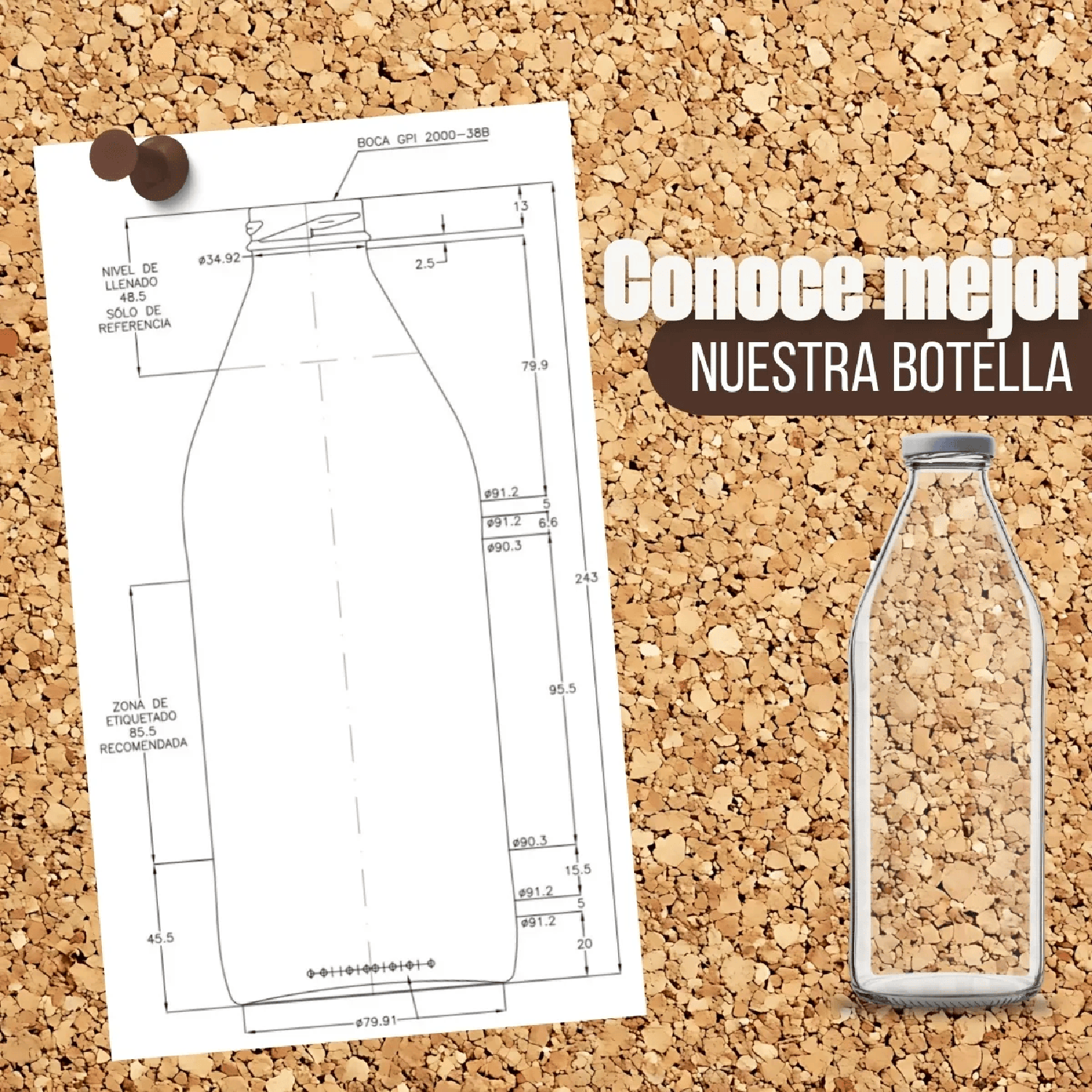 Botellas de Vidrio Lechera Jugos 1L 1000 ml c/Tapa - Pack 22-3