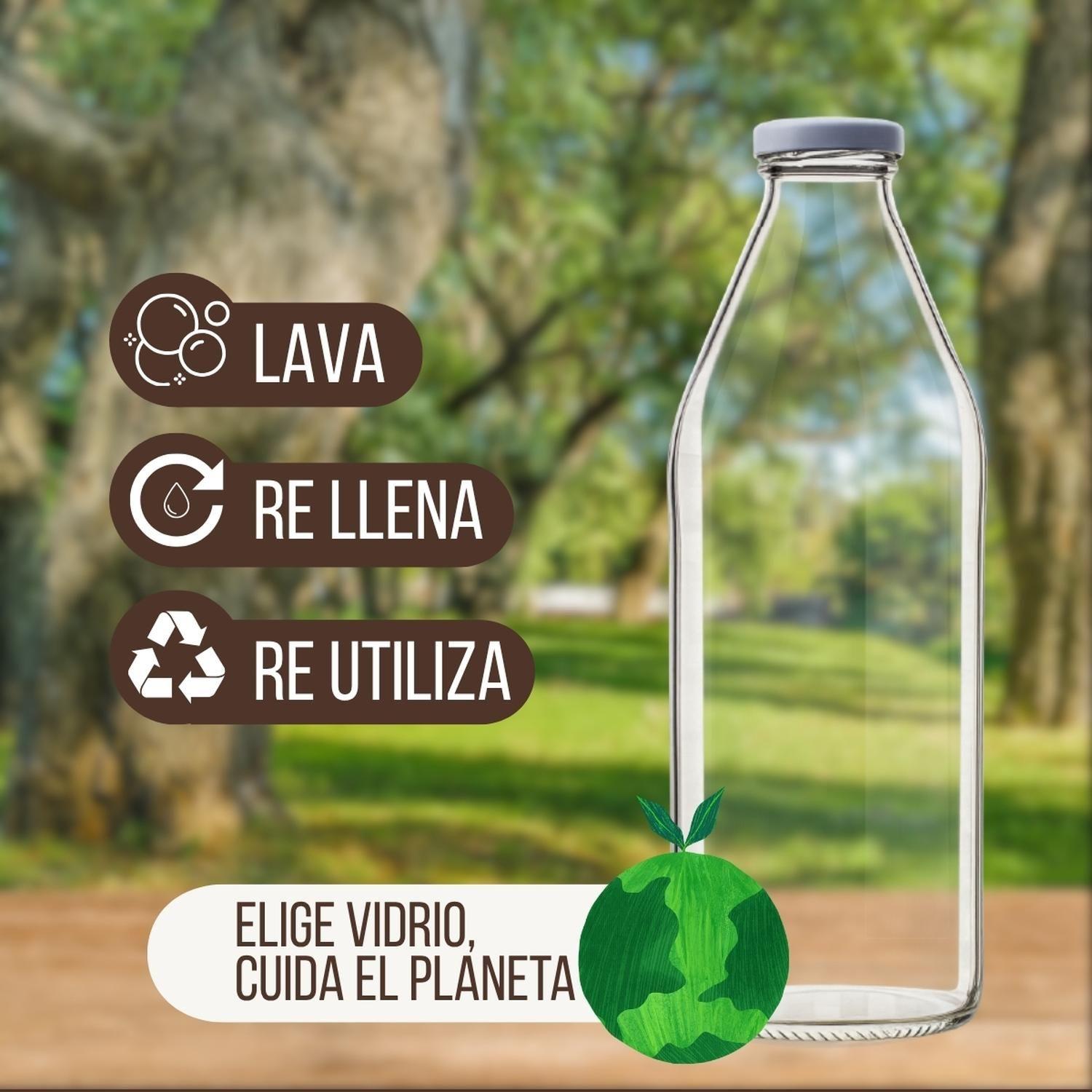 Botellas de Vidrio Lechera Jugos 1L 1000 ml c/Tapa - Pack 22-5