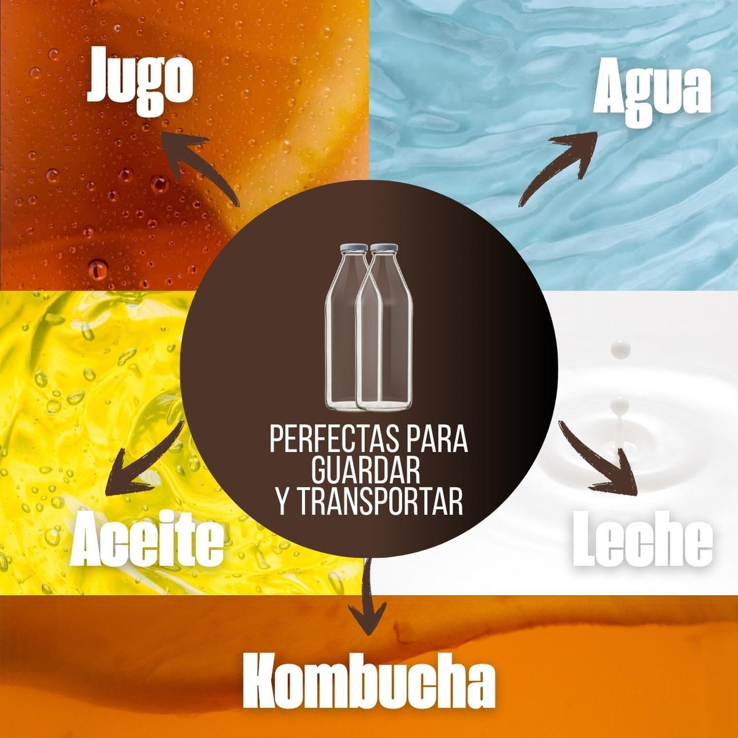 Botellas de Vidrio Lechera Jugos 1L 1000 ml c/Tapa - Pack 20-8
