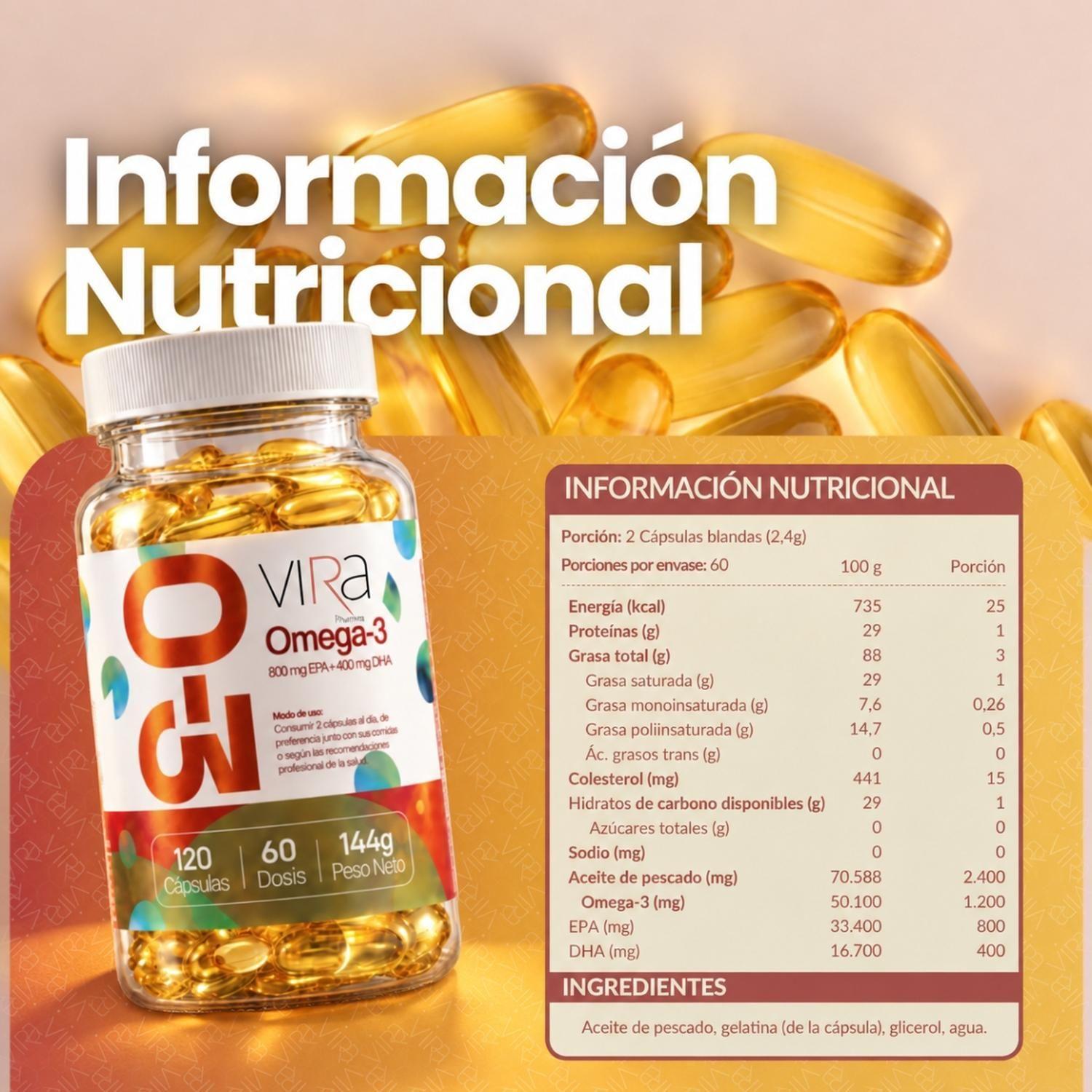 Omega 3 Up viRa 800 EPA 400 DHA Sin Sabor 240 Capsulas 60Dia-2
