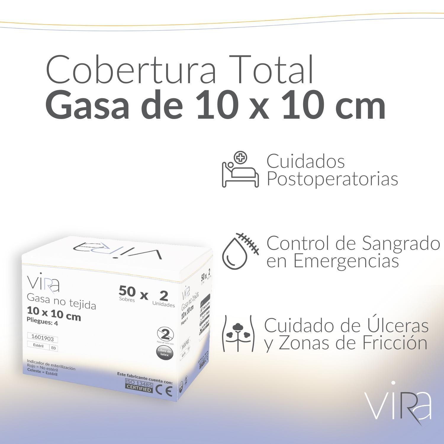 Gasa Estéril No Tejida 10x10 50 Sobres x 2 (100u) viRa-2