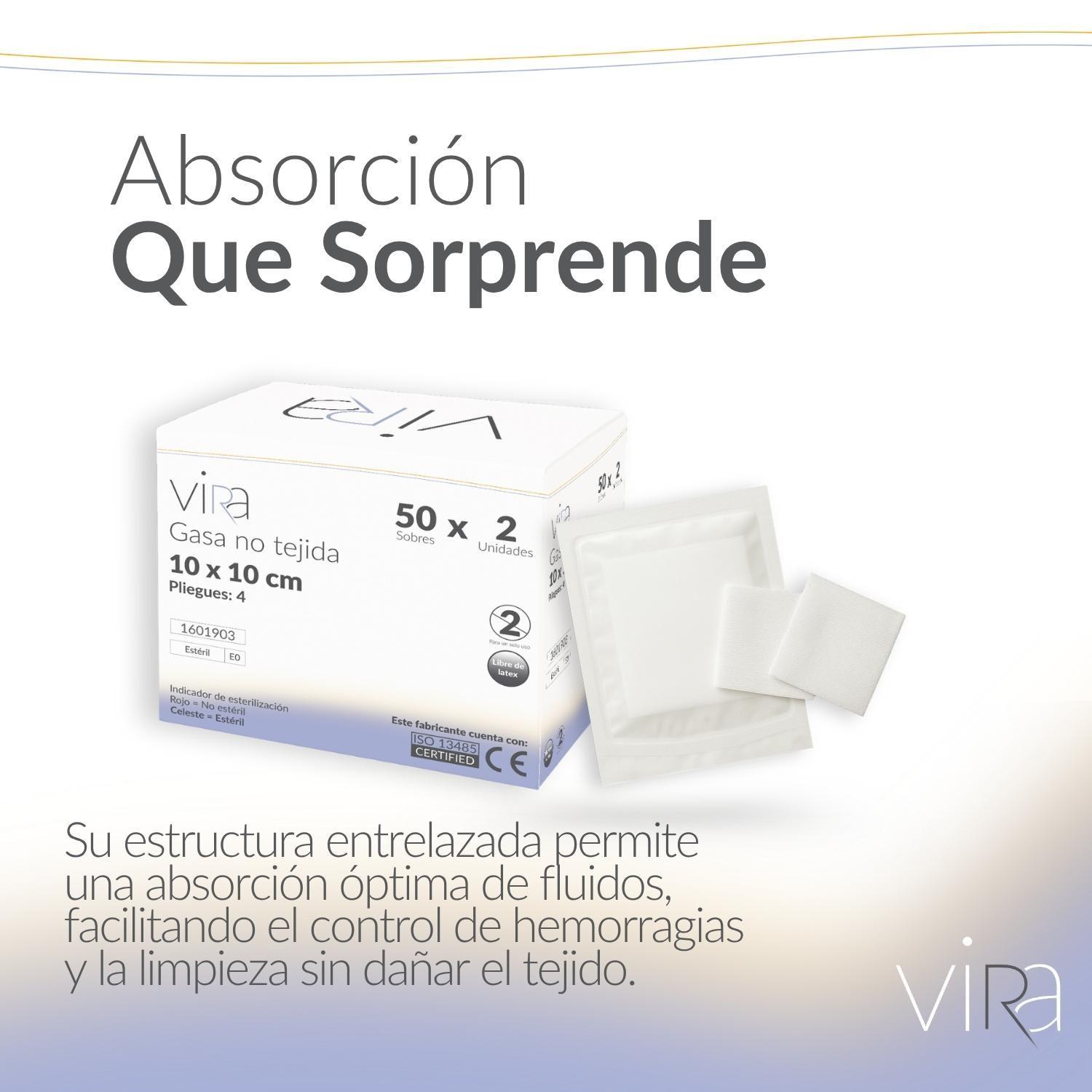 Gasa Estéril No Tejida 10x10 50 Sobres x 2 (100u) viRa-6