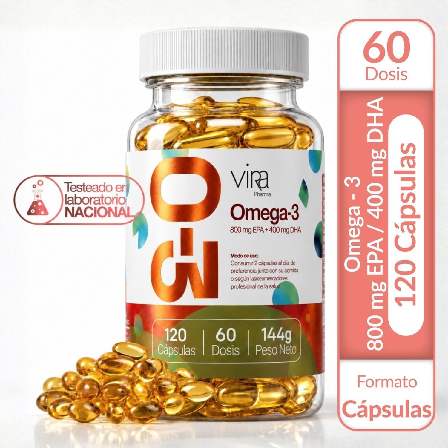 Omega 3 Up viRa 800 EPA 400 DHA Sin Sabor 120 Capsulas 60Dia-1
