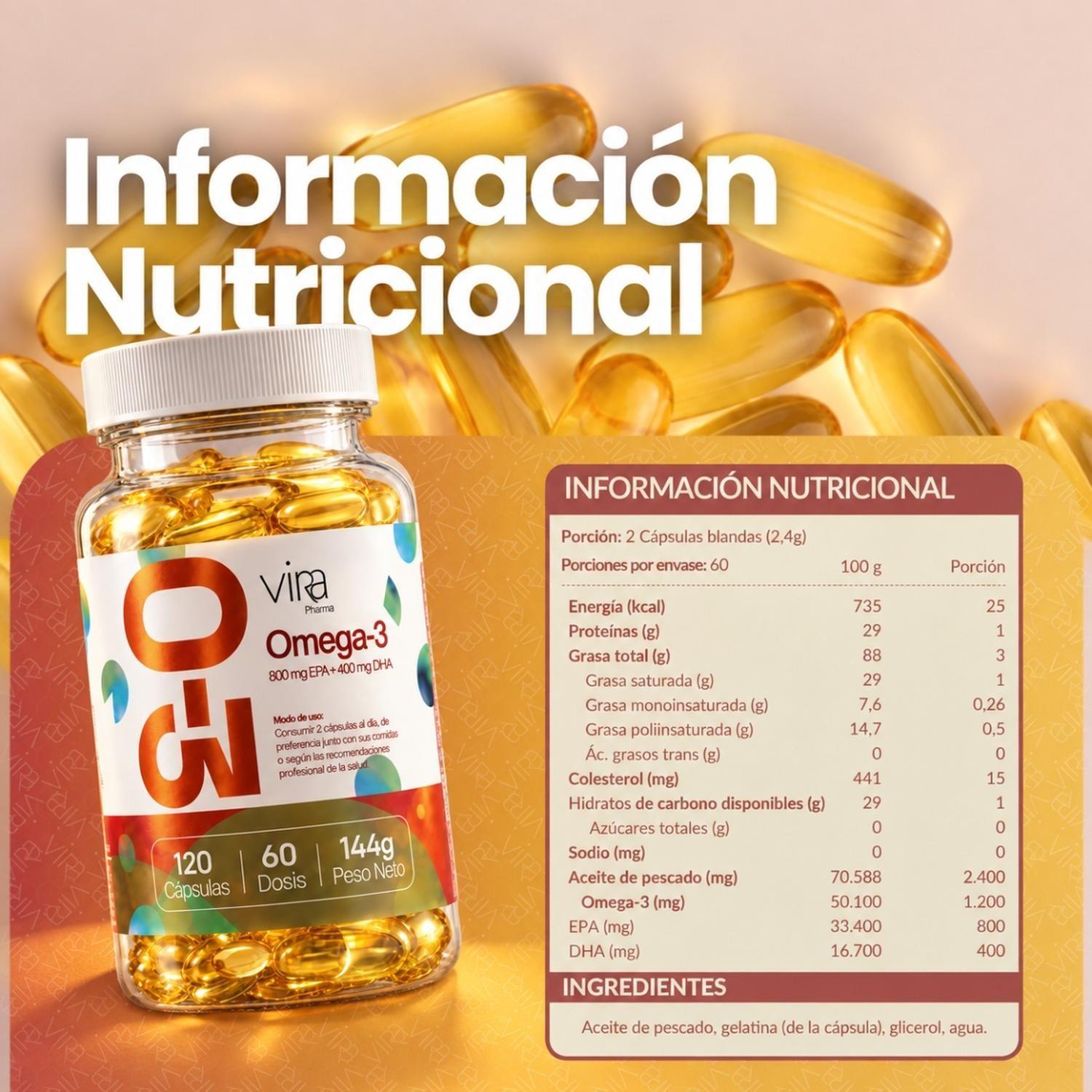 Omega 3 Up viRa 800 EPA 400 DHA Sin Sabor 120 Capsulas 60Dia-2