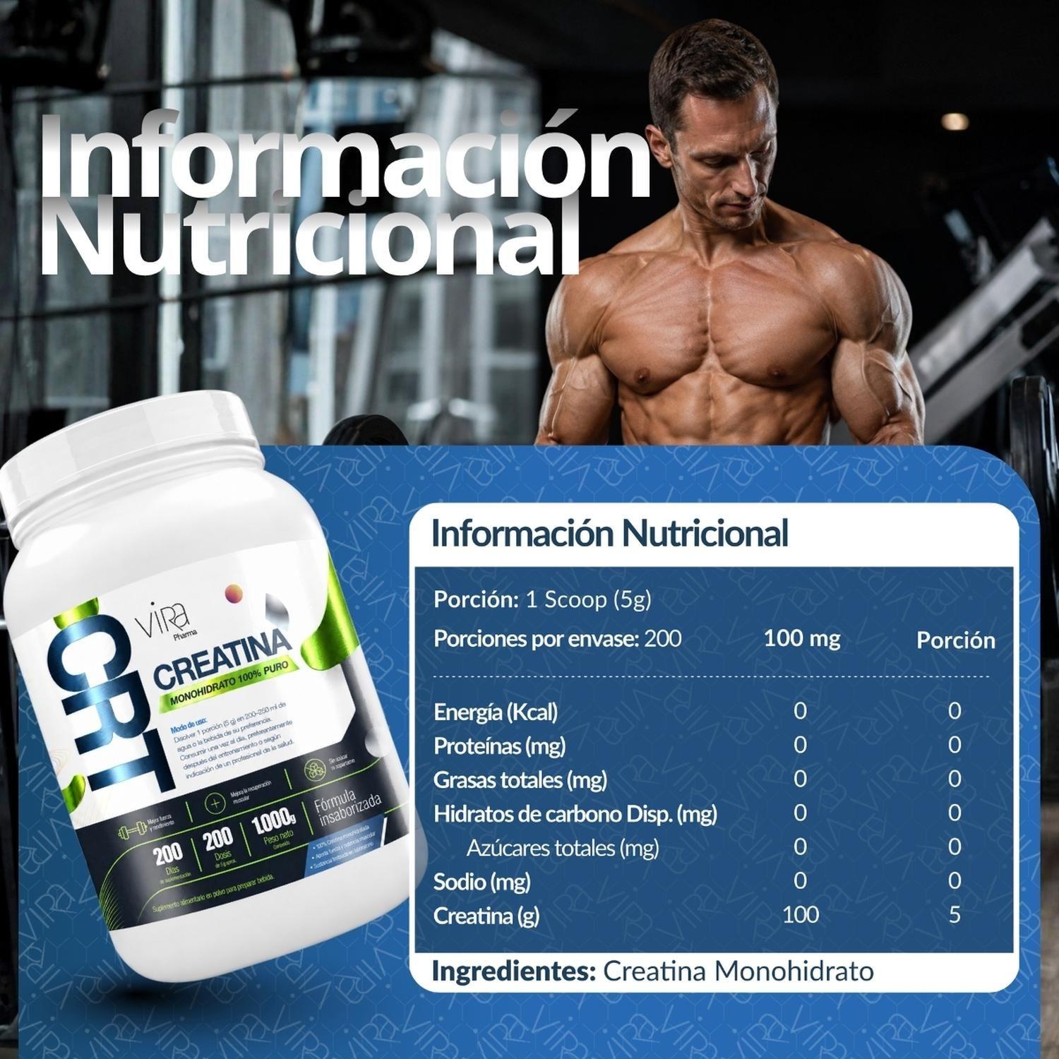 Creatina Monohidrato 1kg Polvo Sin Sabor 100% Puro viRa-3