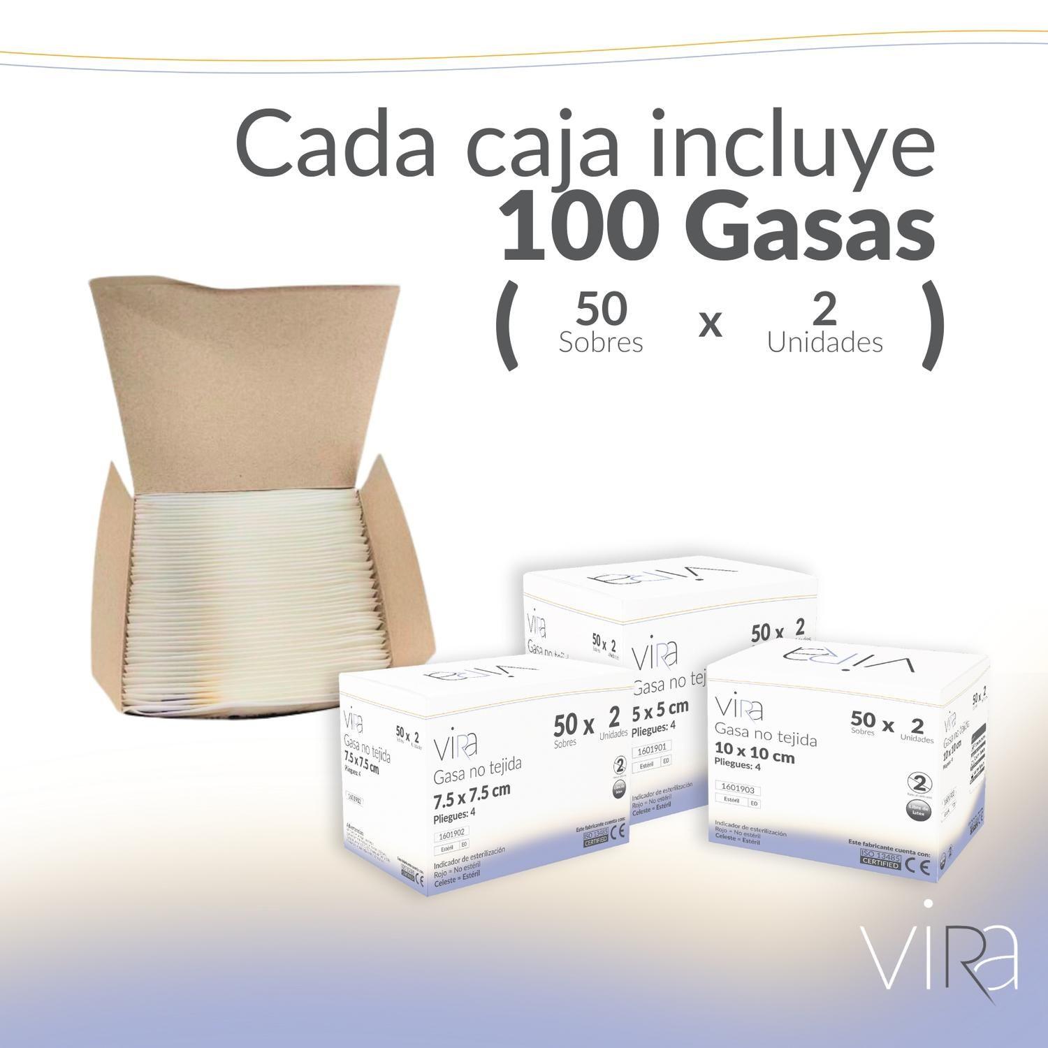 Gasa Estéril No Tejida 7.5x7.5 50 Sobres x 2 (100u) viRa-3