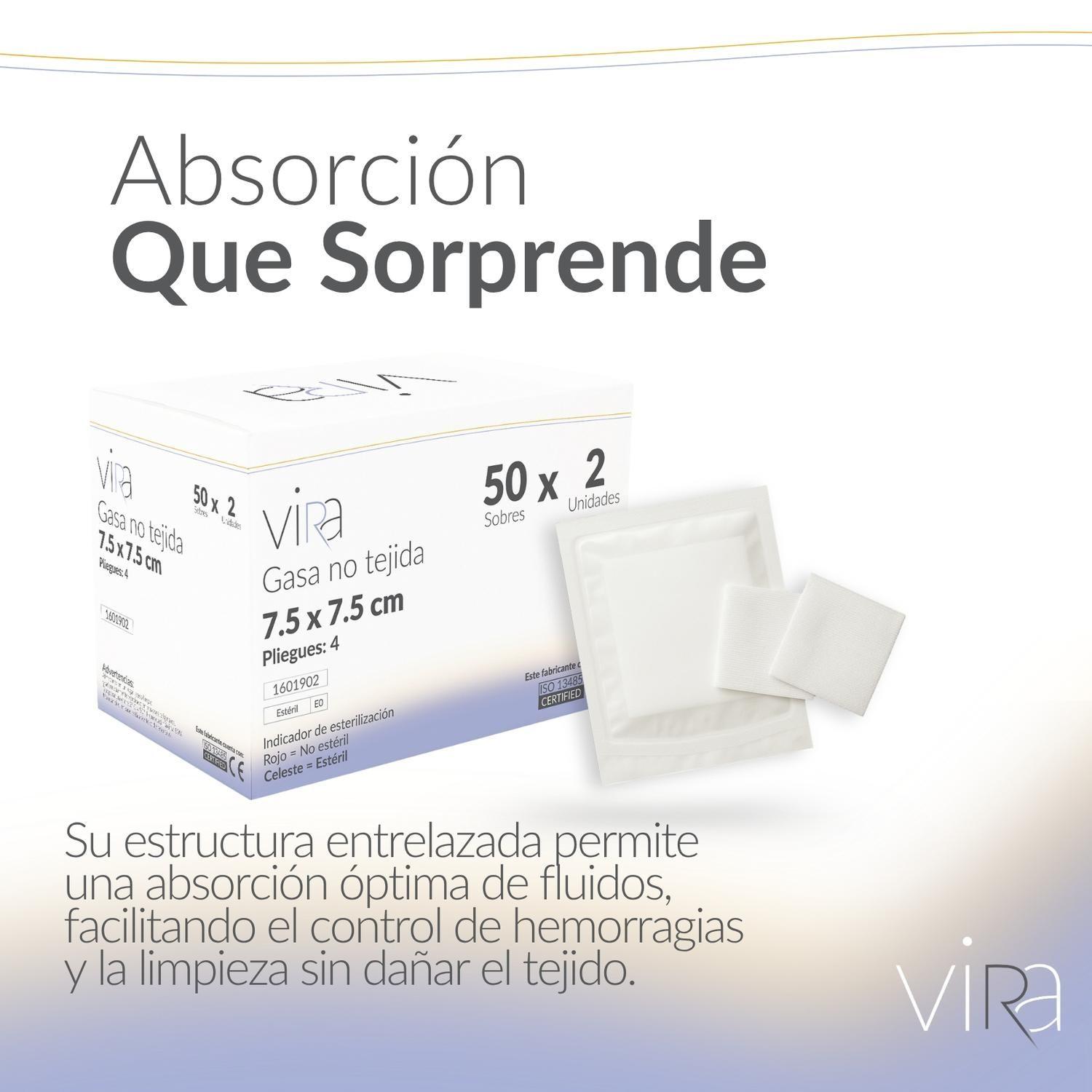 Gasa Estéril No Tejida 7.5x7.5 50 Sobres x 2 (100u) viRa-6