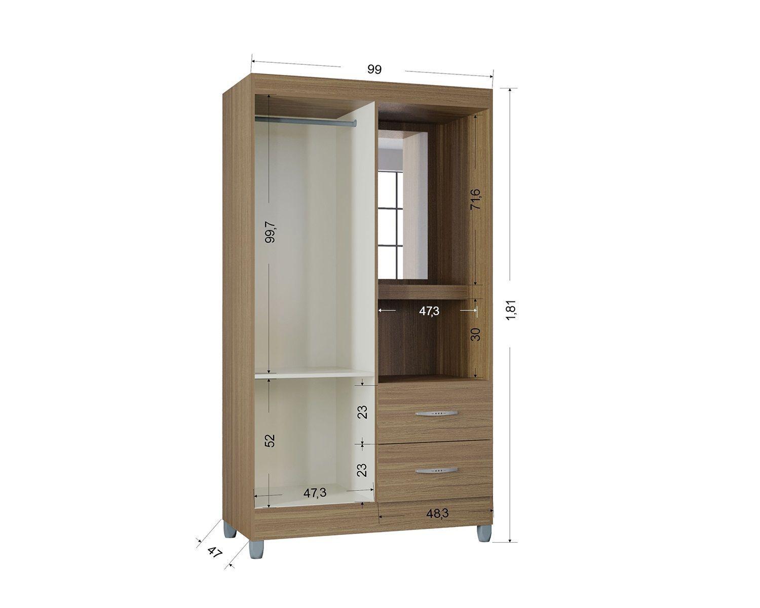 Closet 2 puertas 2 cajones con espejo Cordoba Casta o-4