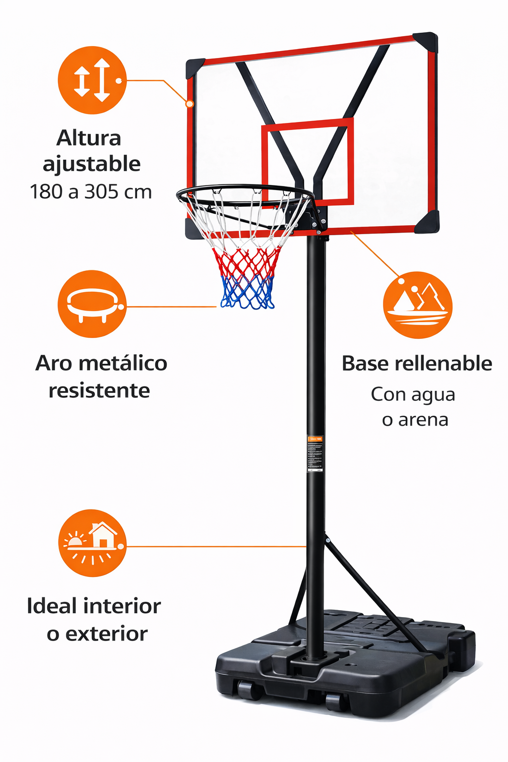 Tablero De Basquetbol Adulto Regulable 1,80/3,05 mts | Incluye Balon-5