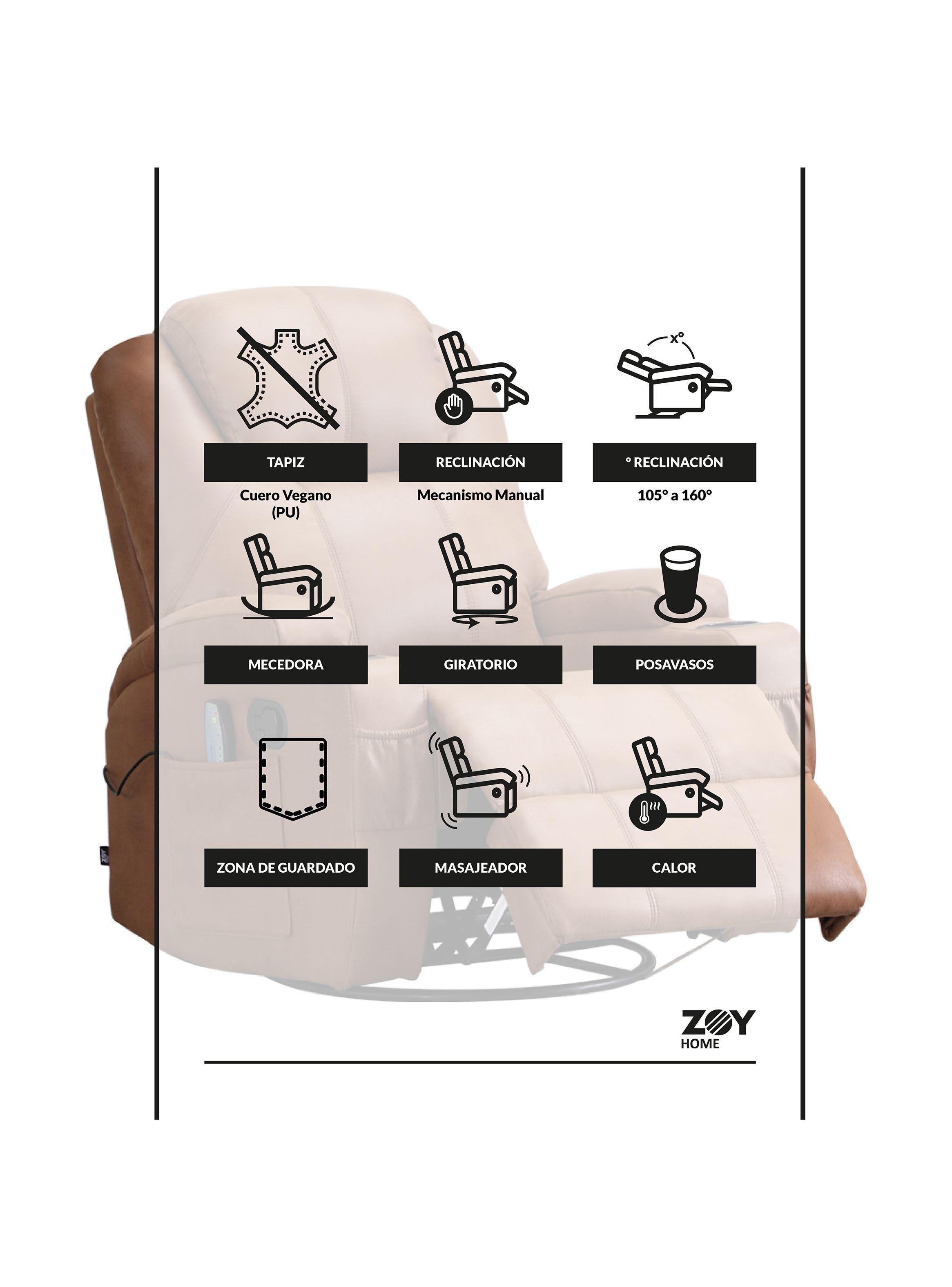 Bergere Reclinable Lhasa Camel – Masaje, Calor, Mecedora y Giratorio-3