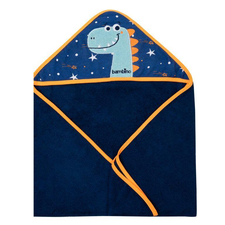 Toalla con capucha para bebé azul dinosaurio-0
