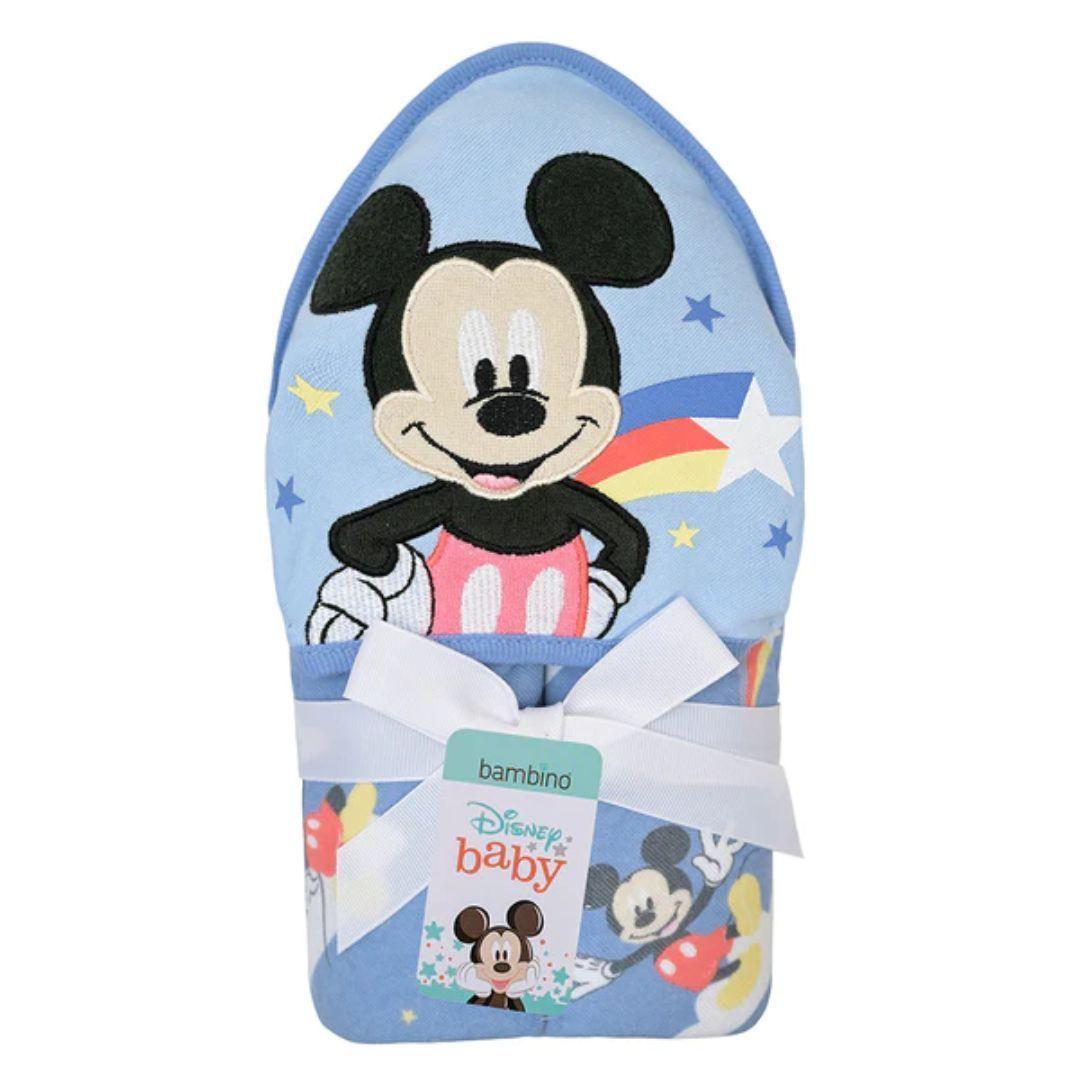 Toalla con capucha para bebé azul mickey-1