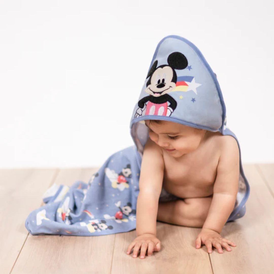 Toalla con capucha para bebé azul mickey-2