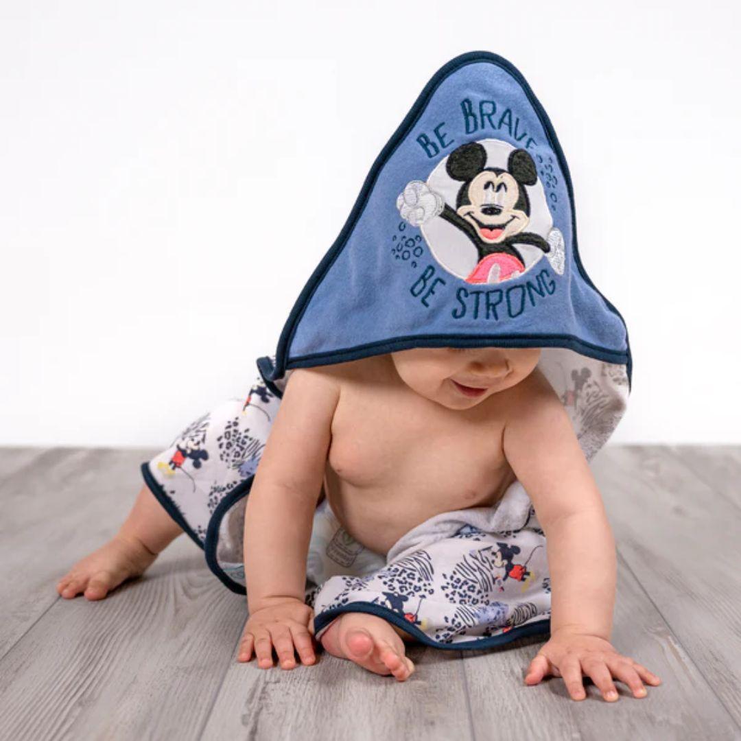 Toalla con capucha para bebé azul Mickey-1
