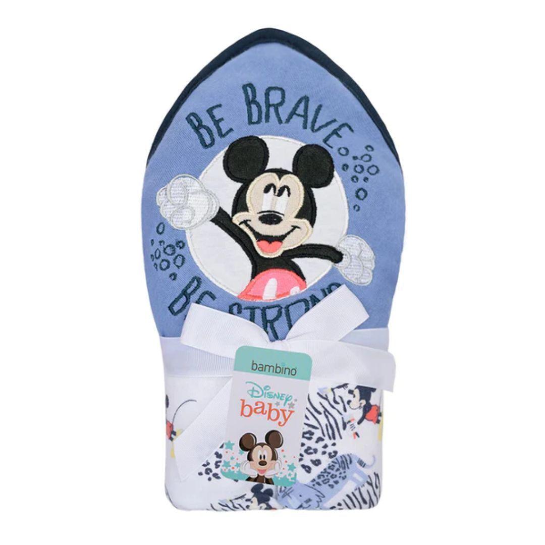 Toalla con capucha para bebé azul Mickey-2