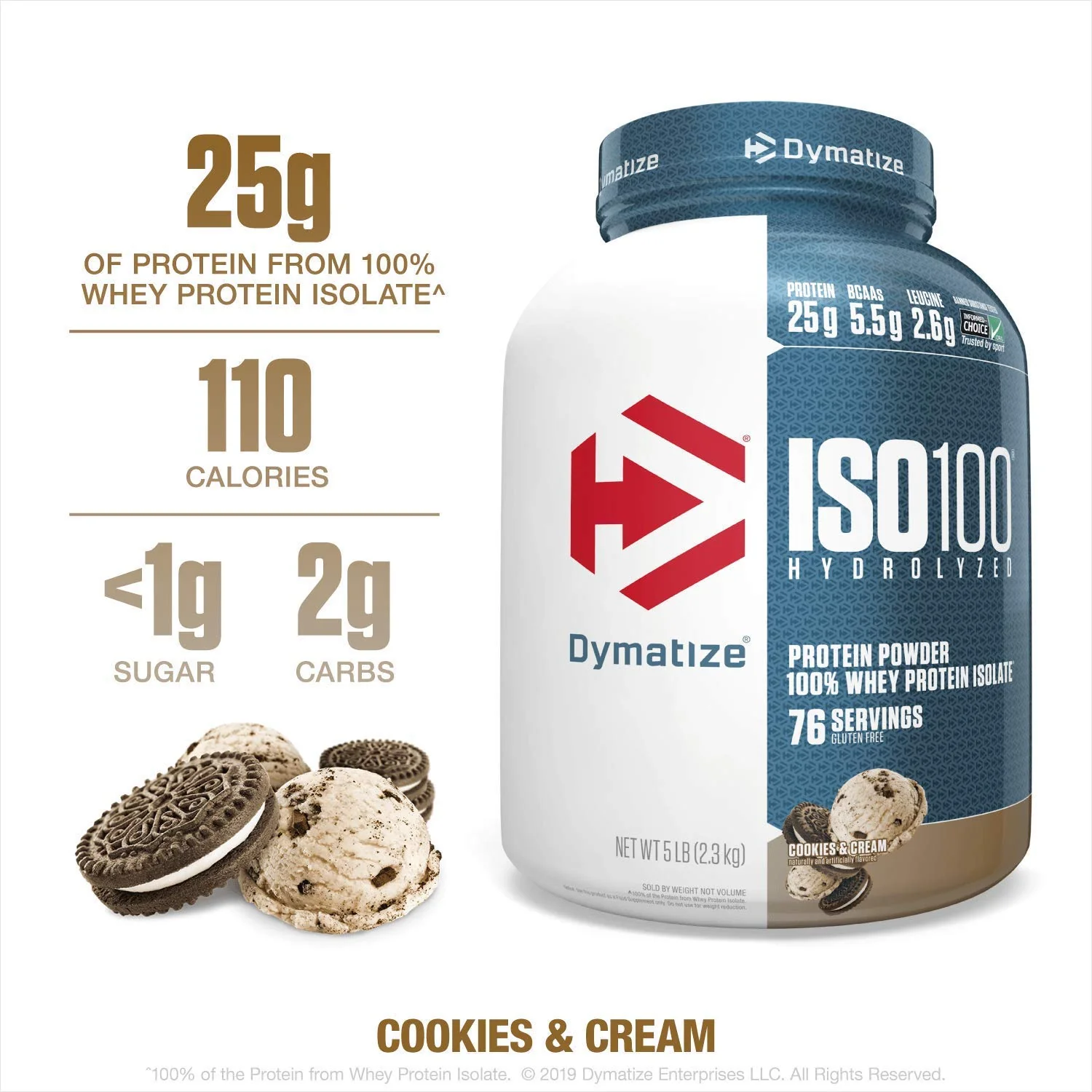 Iso 100 - 5lbs - Dymatize Proteina - Cookies and Cream-2