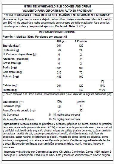 Proteina Nitro Tech 100% Whey Gold 5 Lb sabor Cookies And Cream-3
