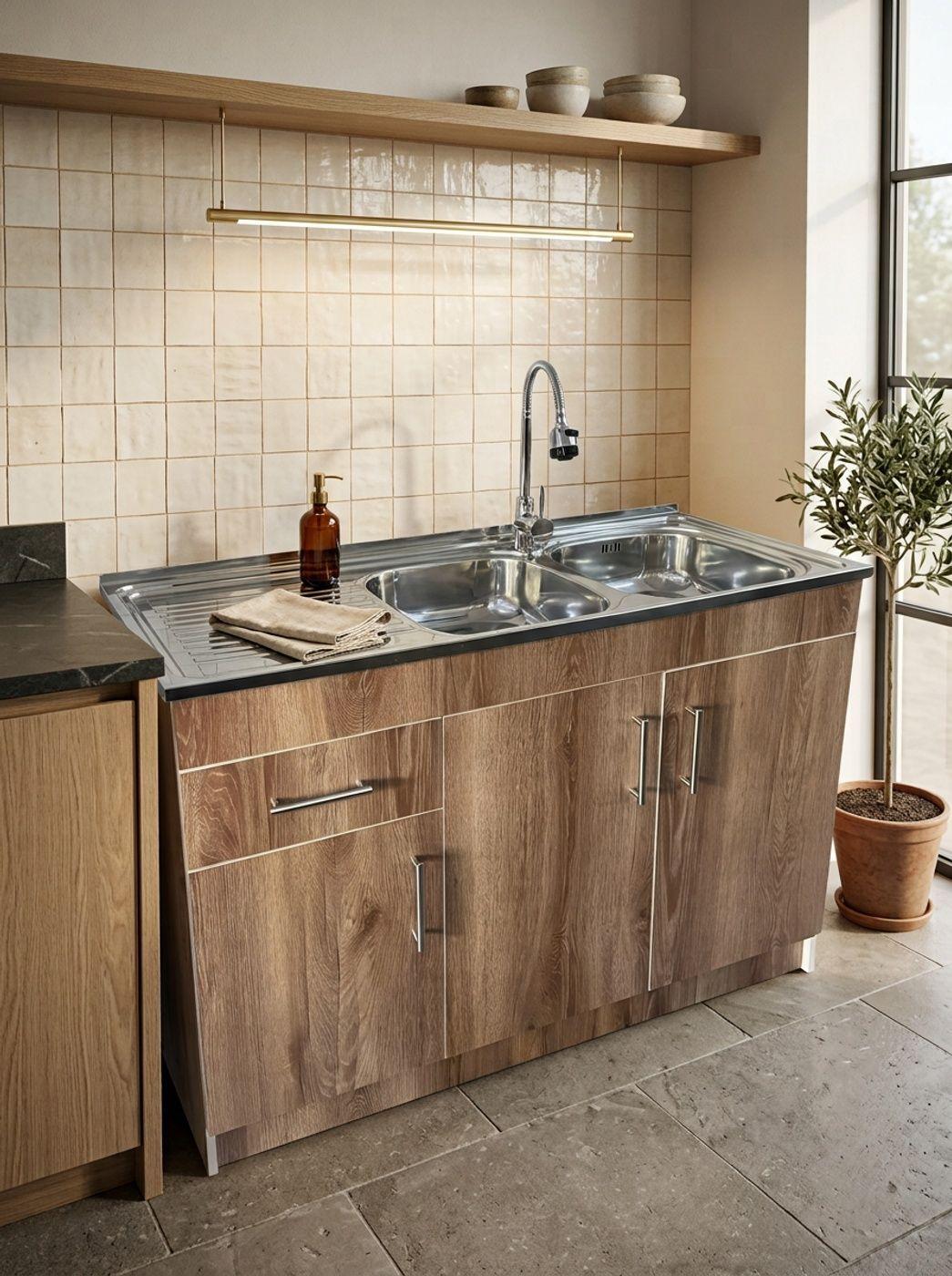Kit Lavaplatos Con Mueble 120x50 Mdf Caf Sec Izquierdo-2