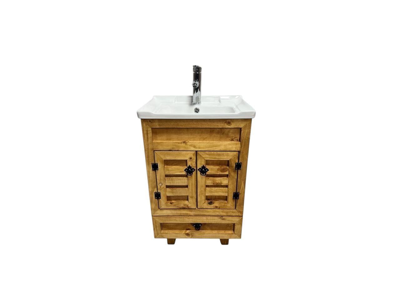 Kit Vanitorio con Mueble 50x38 Estilo Rustico Incluye Loza Y Griferia-2