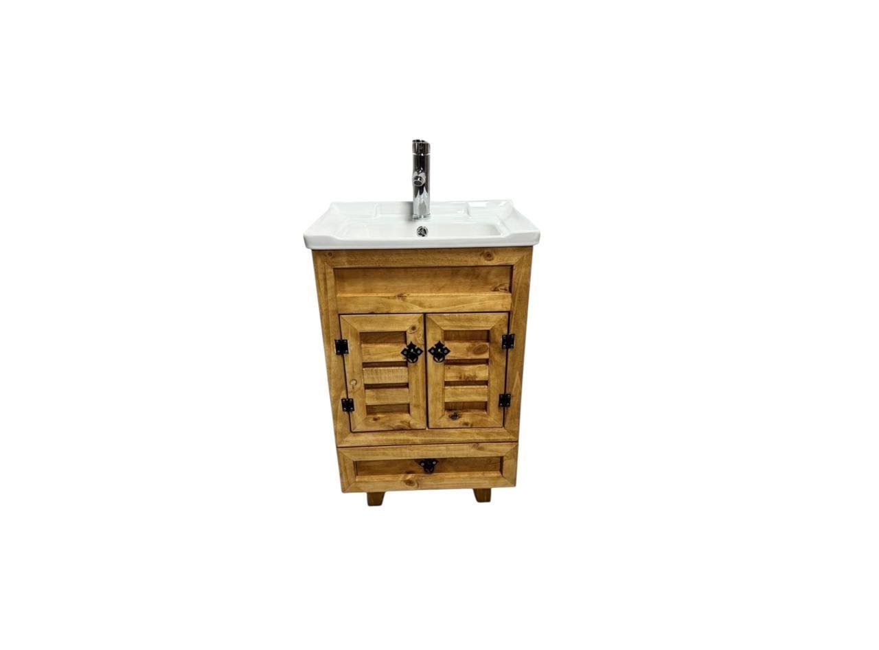 Kit Vanitorio con Mueble 50x38 Estilo Rustico Incluye Loza Y Griferia-3