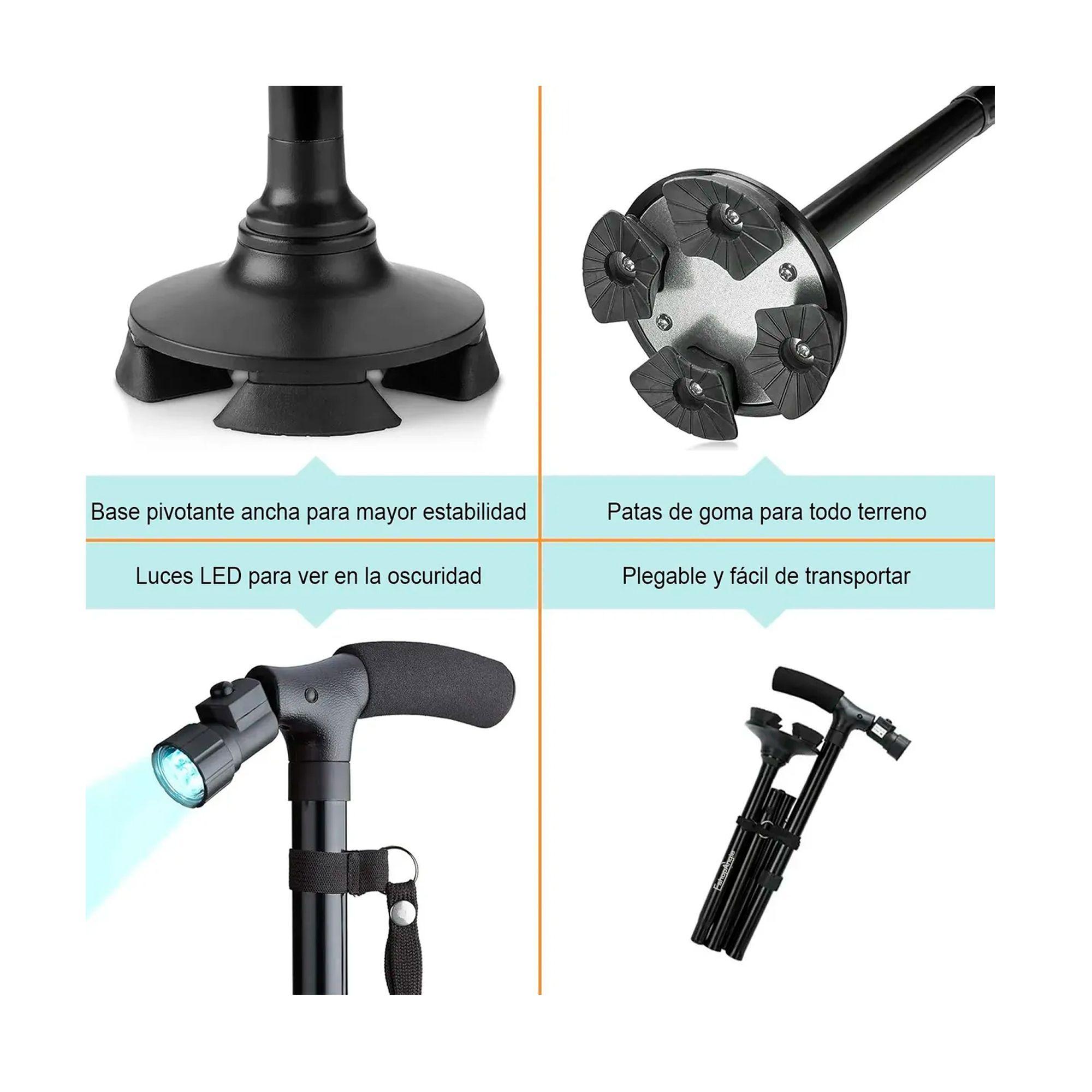 Baston Ortopedico Plegable Con Luz Led Base Adulto Ajustable-5