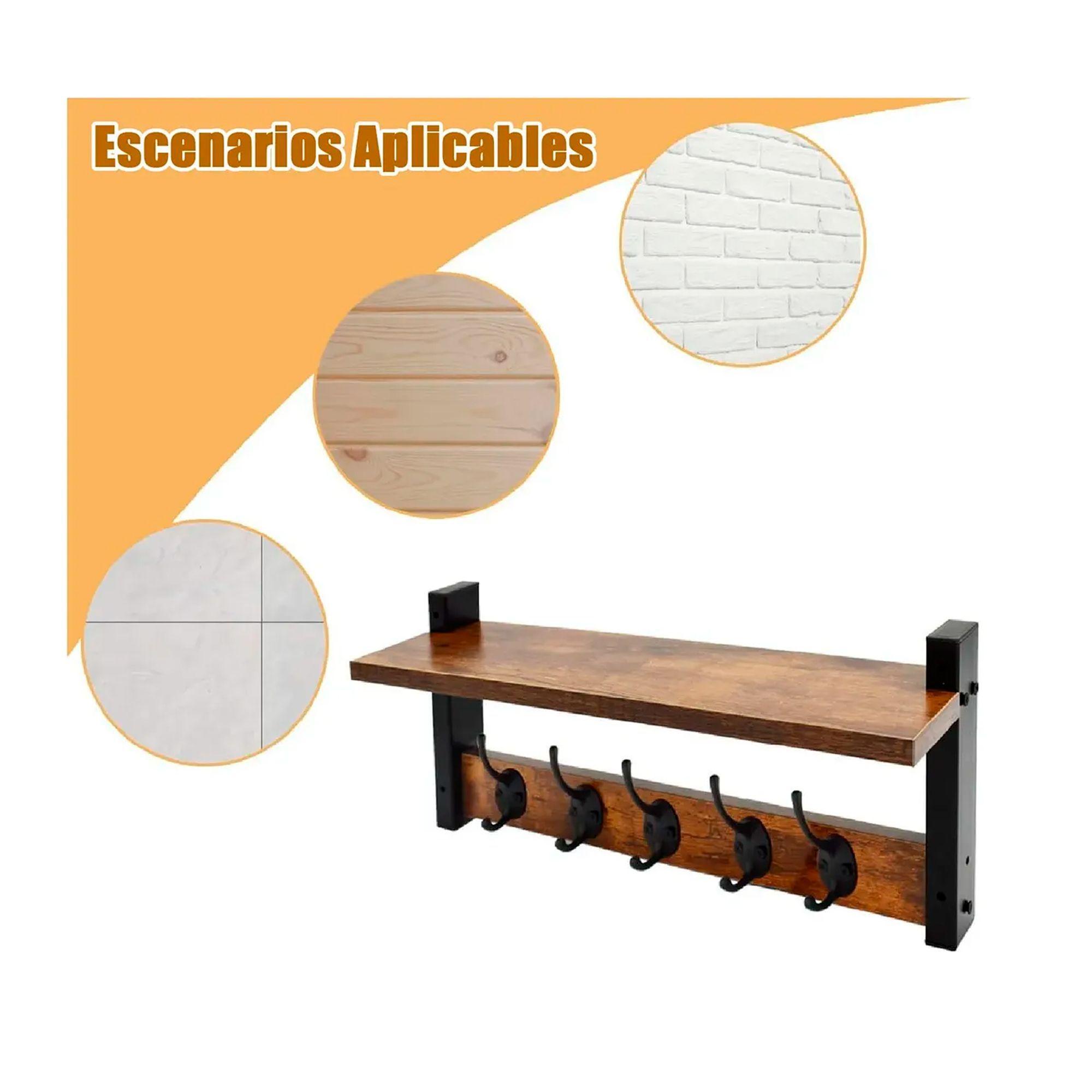 Repisa Perchero Estante De Pared Estanterias Marron-3