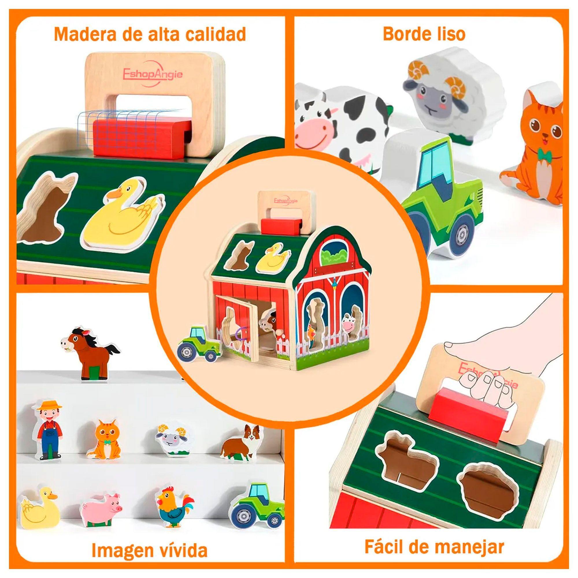 Juguete Didáctico Granja Encaje De Animales De Madera Niños-4